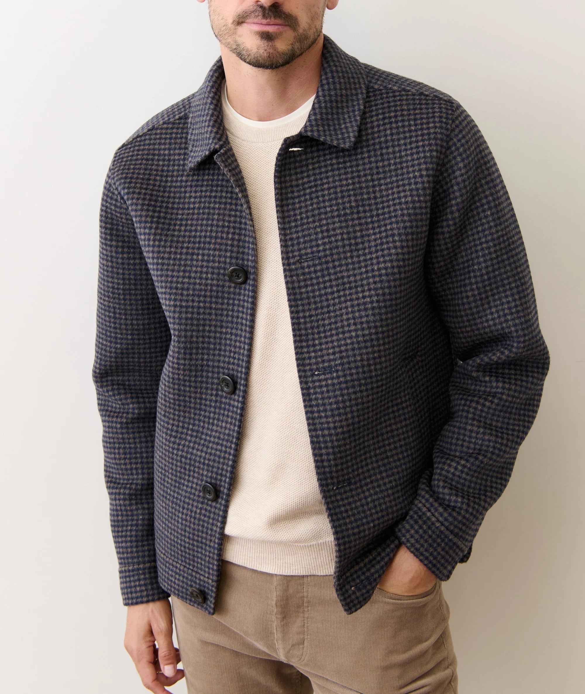 Luca Wool Jacket - Navy/Taupe Houndstooth