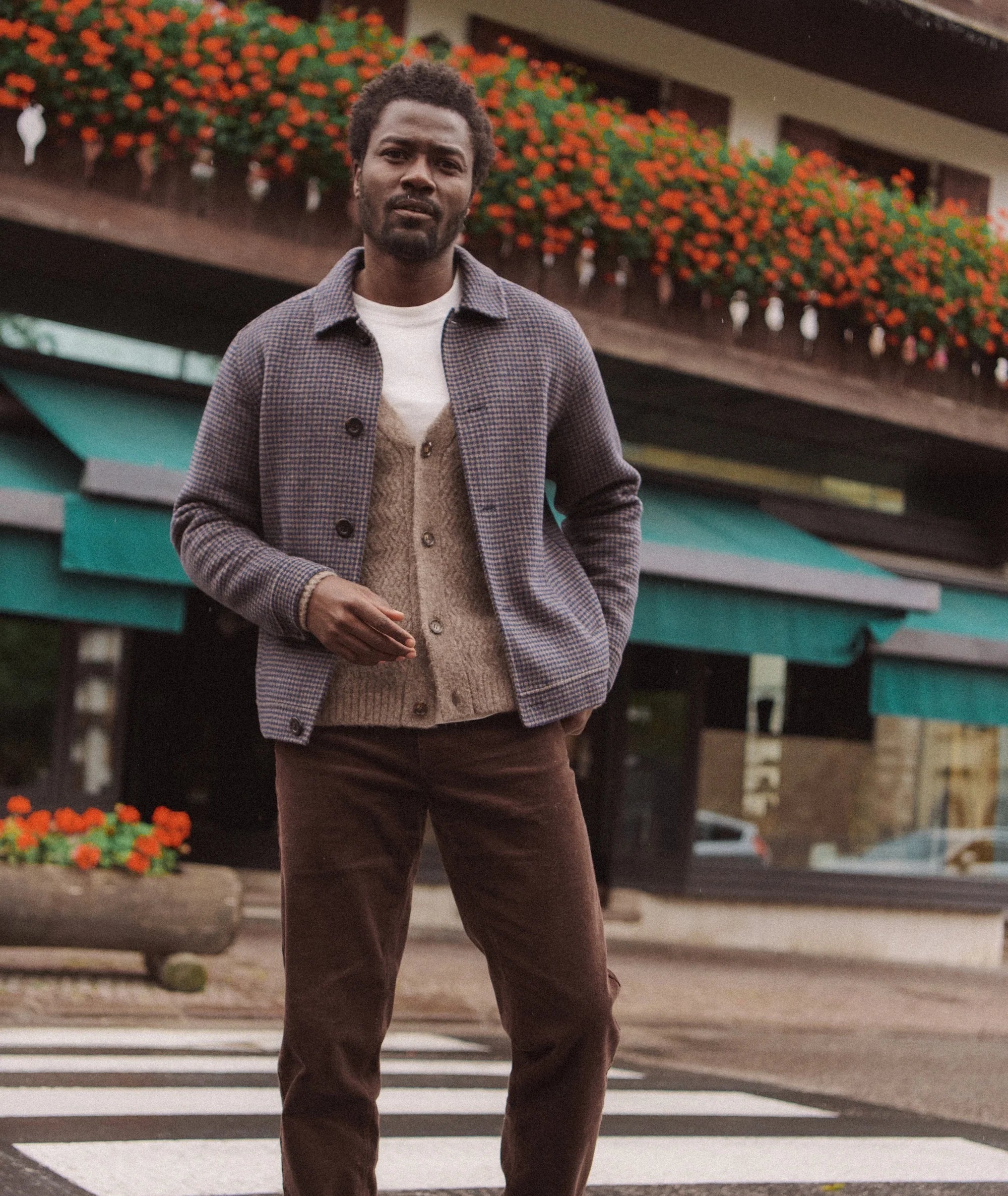 Luca Wool Jacket - Navy/Taupe Houndstooth