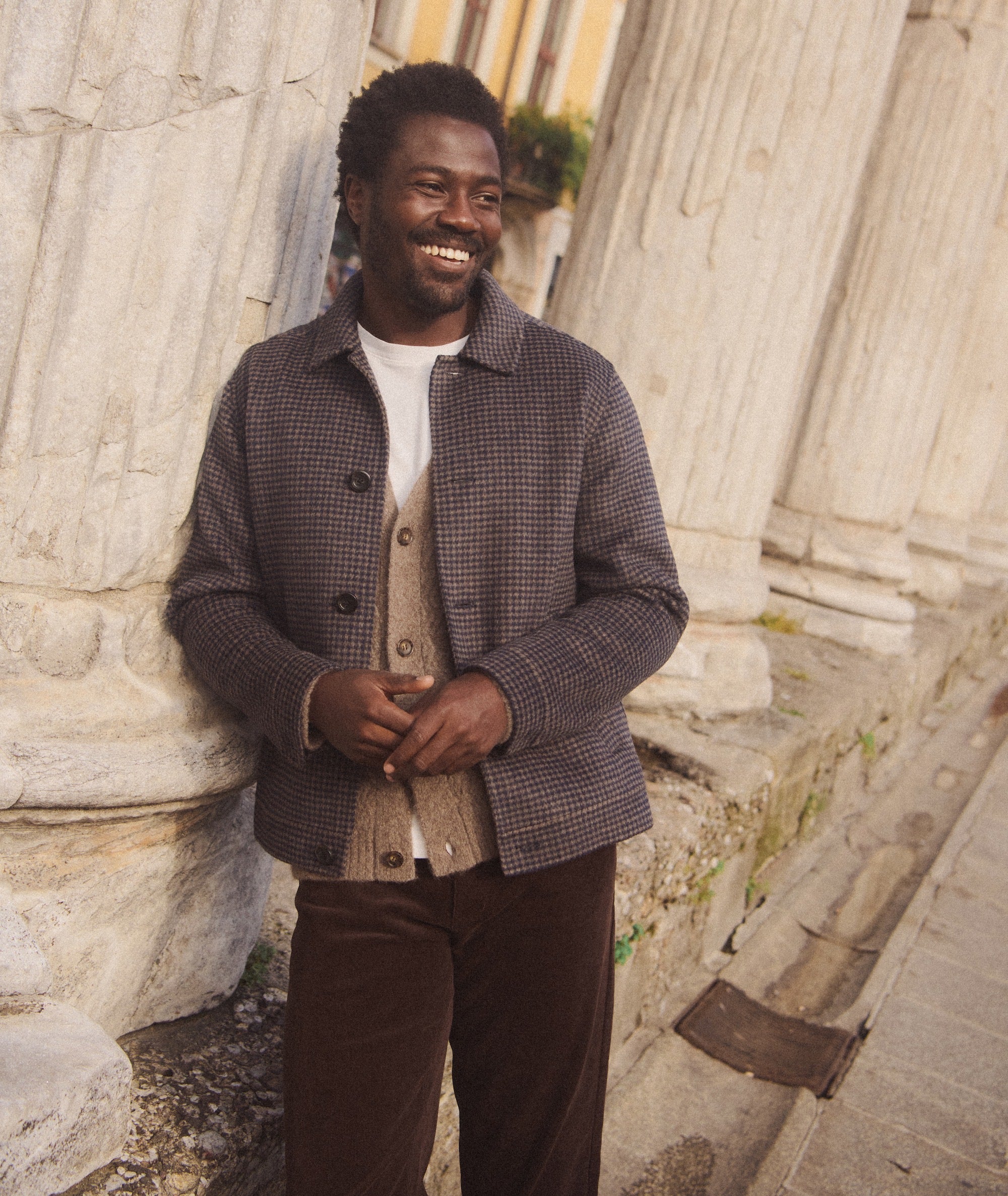 Luca Wool Jacket - Navy/Taupe Houndstooth