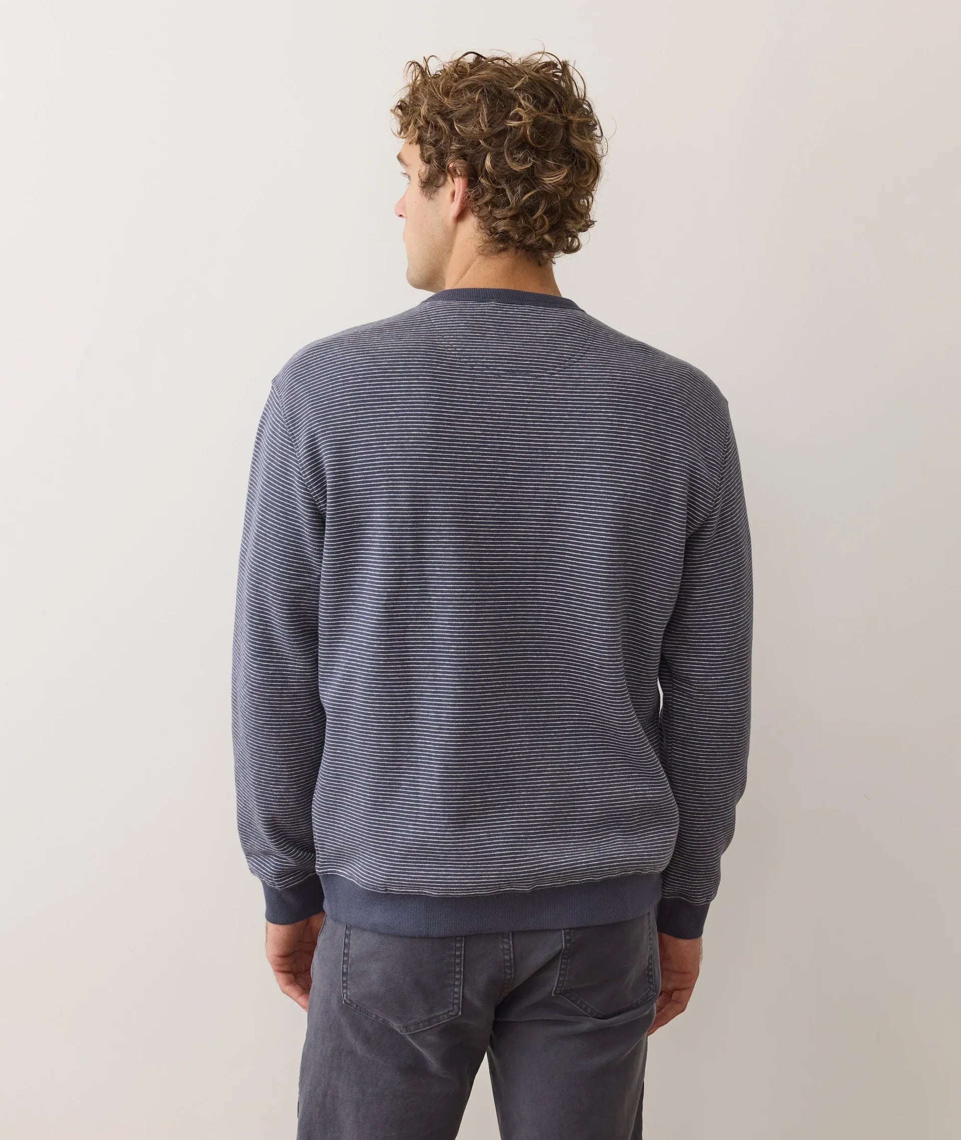 Cloud 9 Fleece Relaxed Crewneck - Navy Mini Stripe