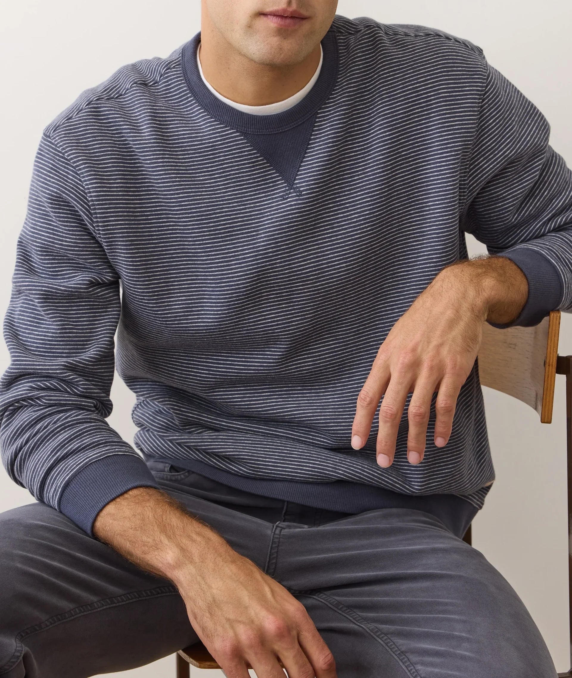 Cloud 9 Fleece Relaxed Crewneck - Navy Mini Stripe