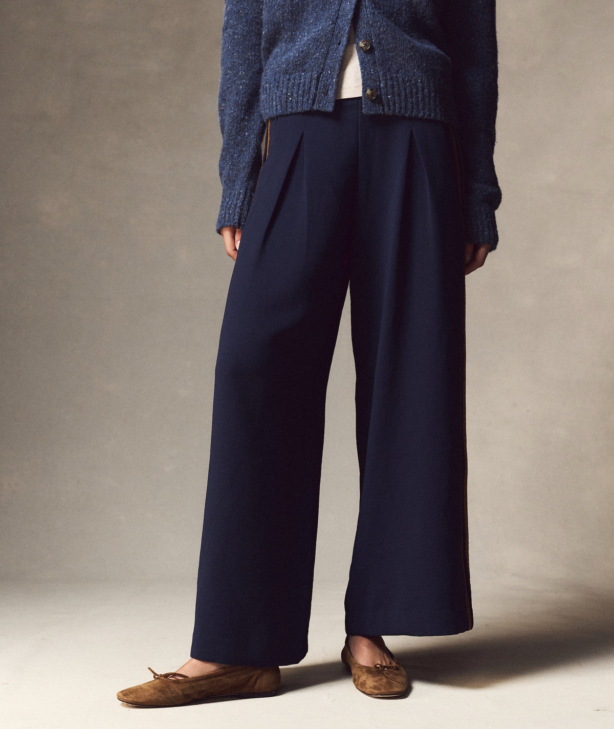 Allison Pleated Wide Leg Trouser - Navy/Bronze