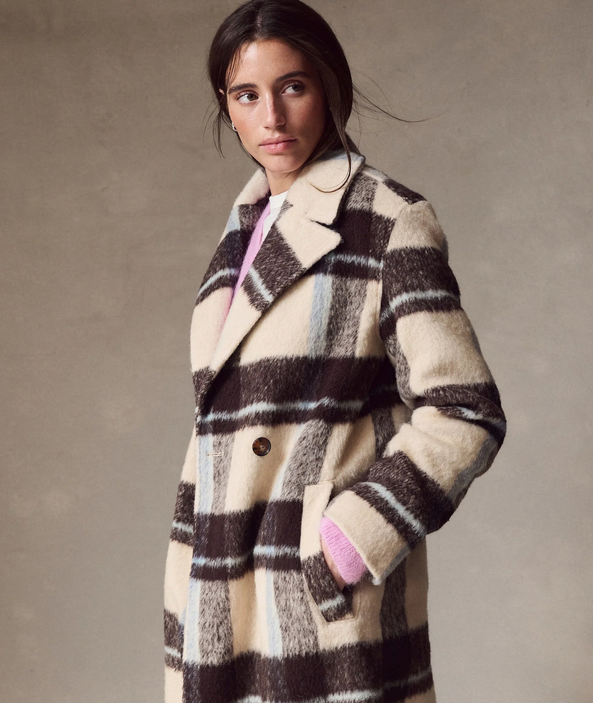 Aspen Coat - Ivory Java Plaid