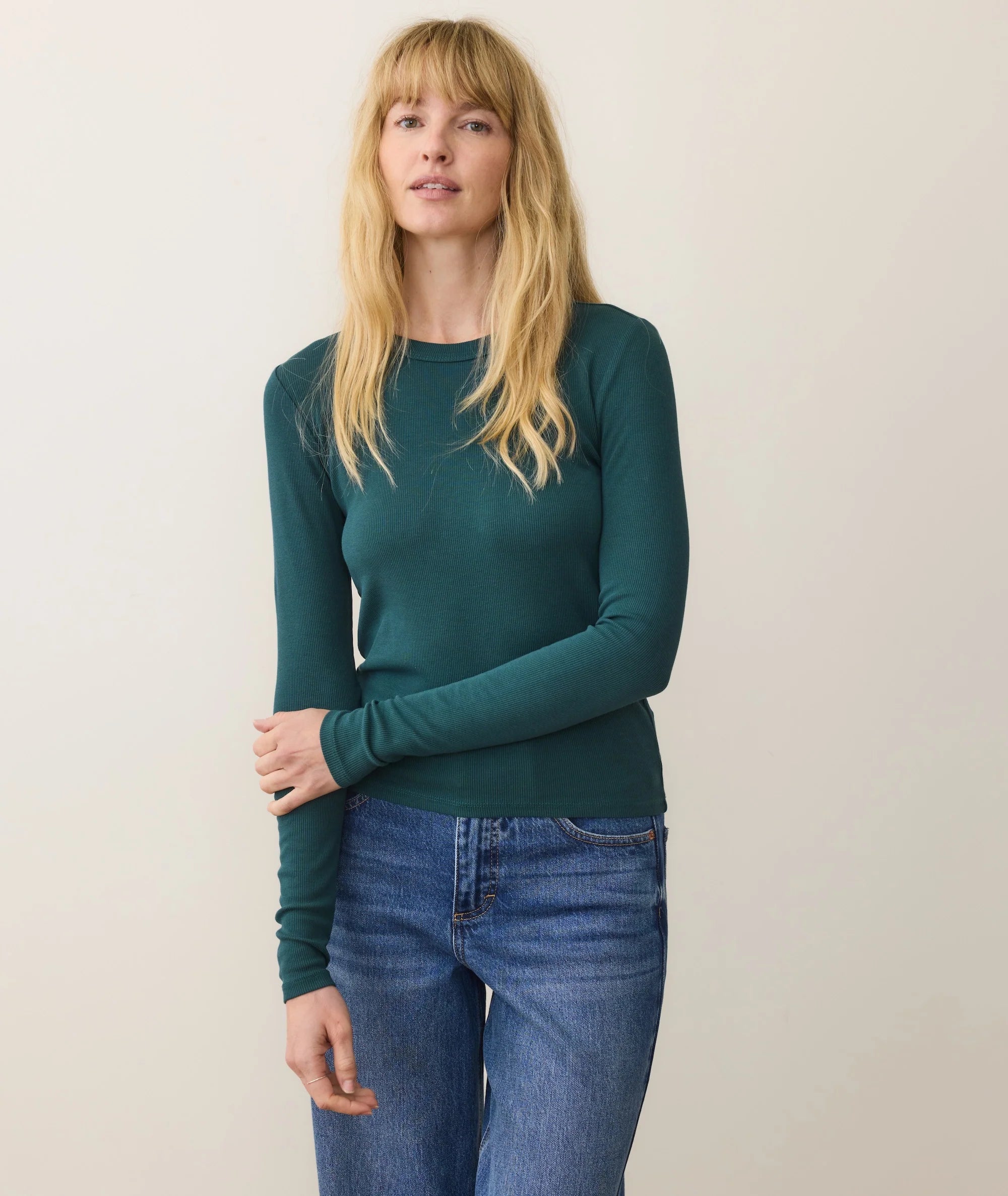 Lexi Rib Sun-In Longsleeve Crew Tee - Emerald