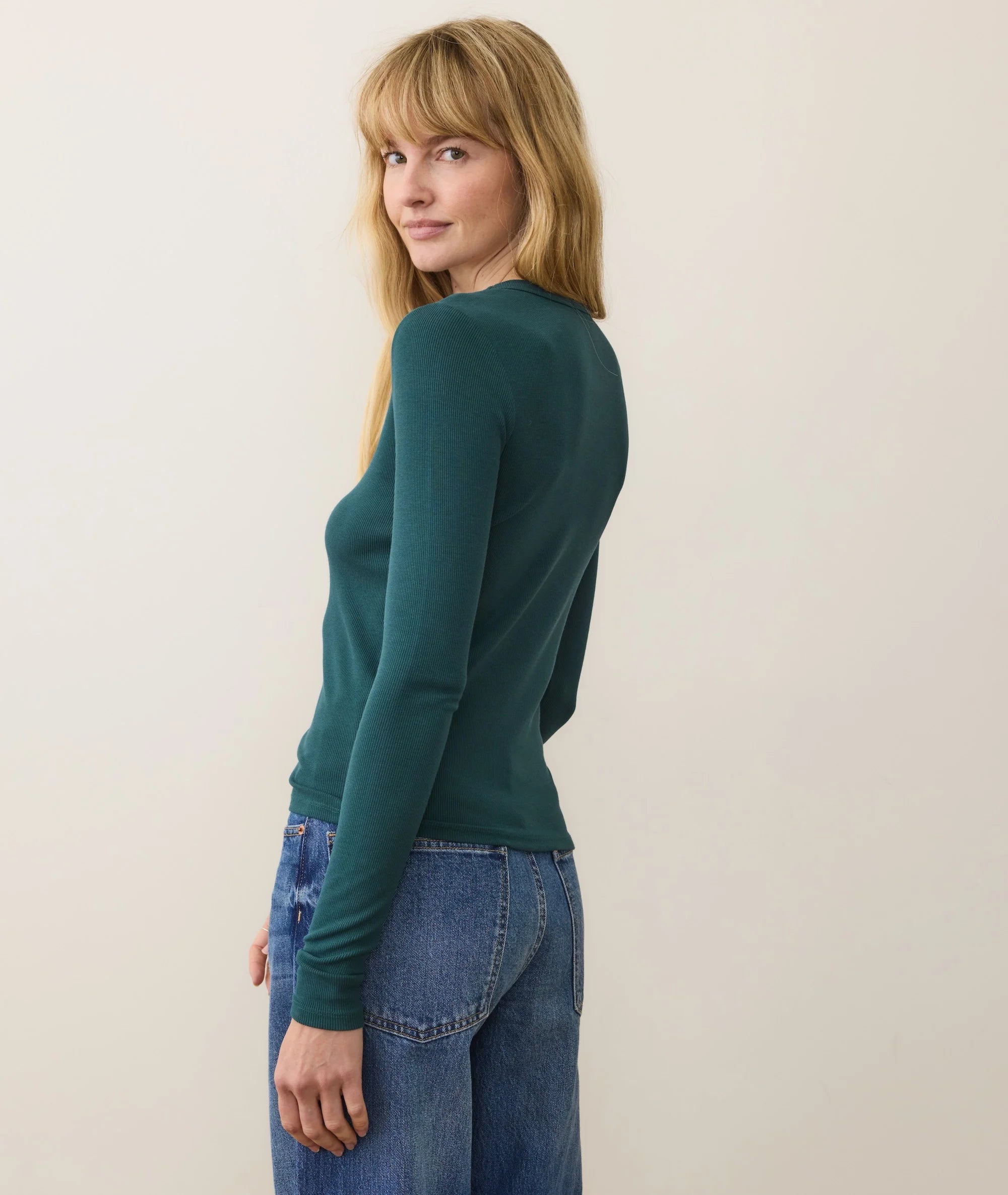 Lexi Rib Sun-In Longsleeve Crew Tee - Emerald