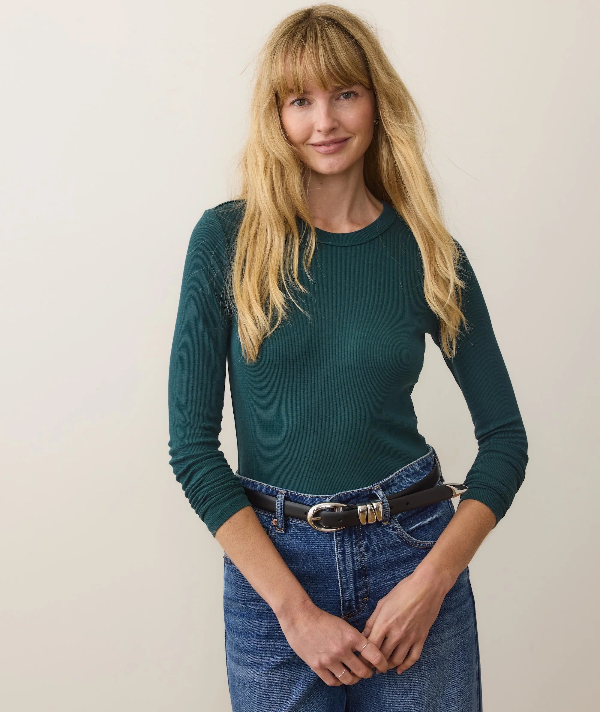 Lexi Rib Sun-In Longsleeve Crew Tee - Emerald