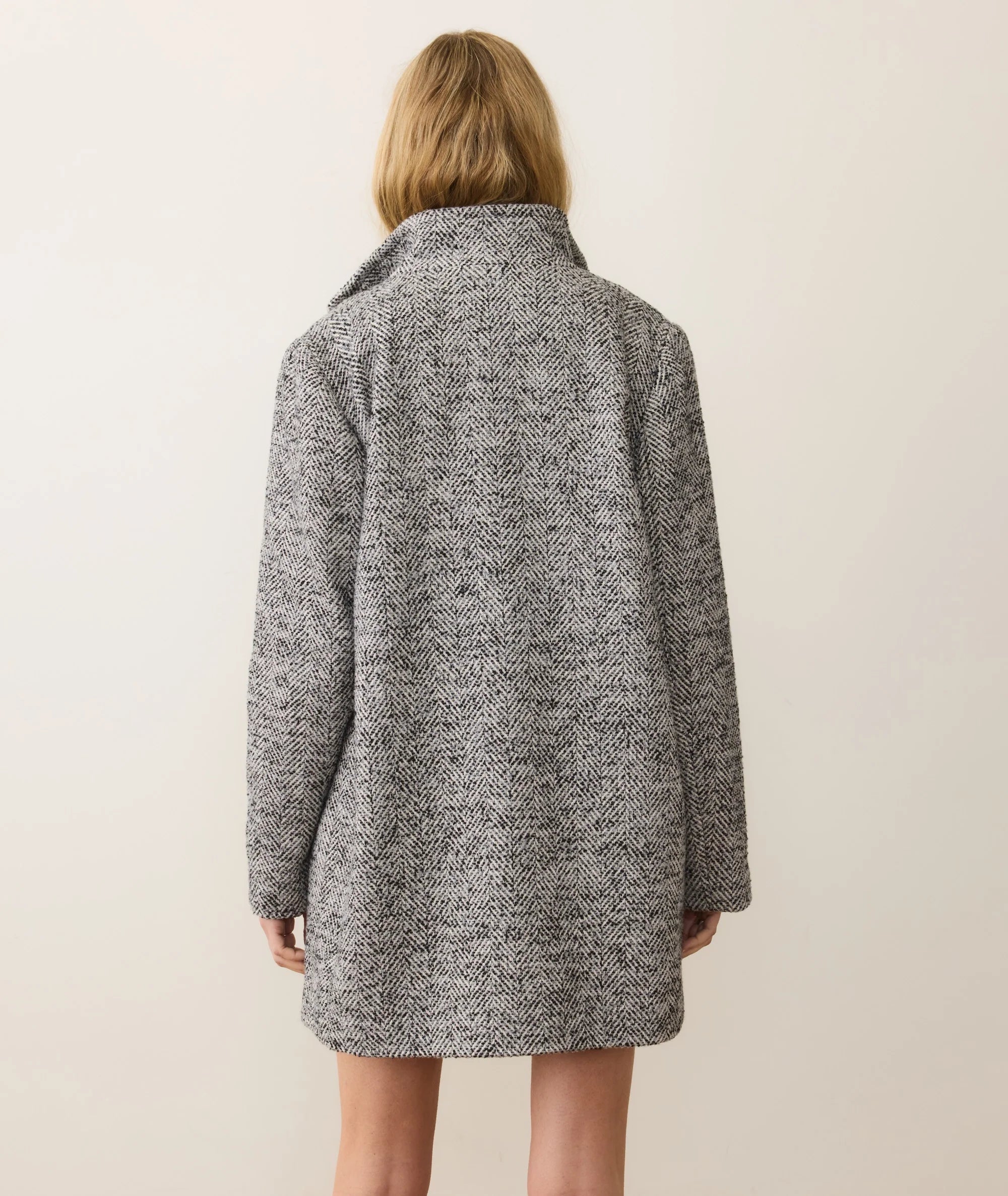 Stephanie Cocoon Coat - Black and White Herringbone