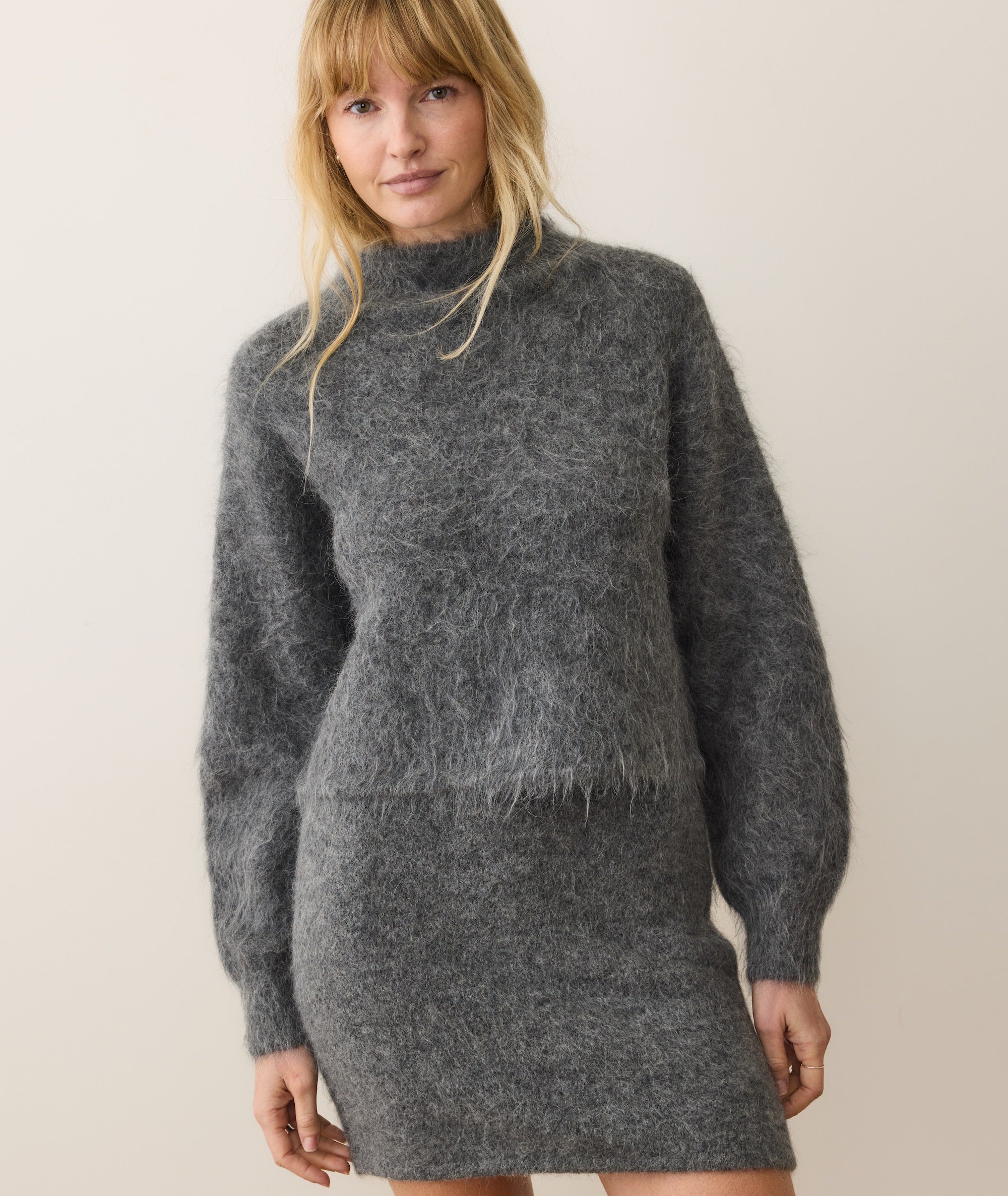 Suri Alpaca Mock Neck Sweater - Charcoal