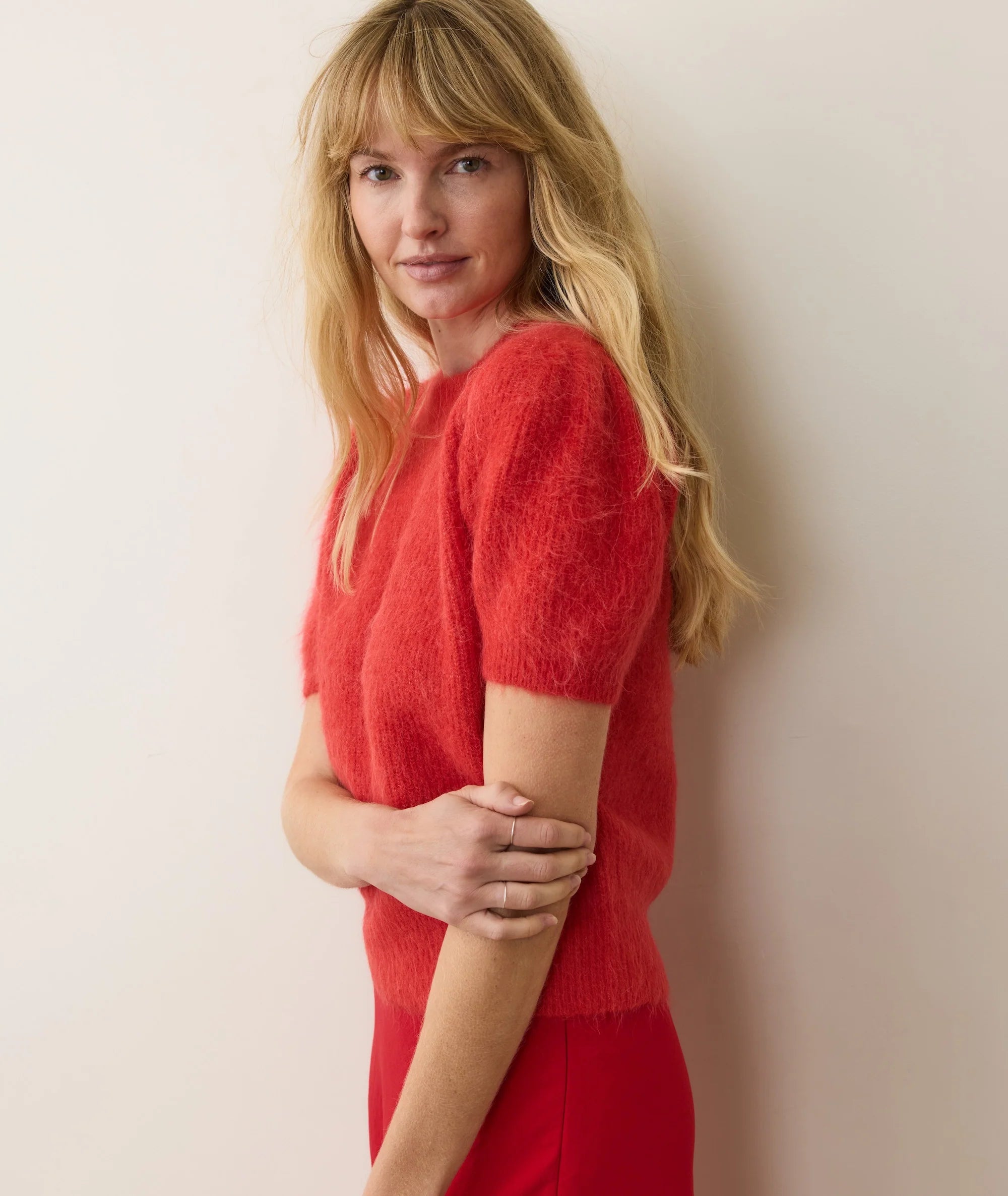 Suri Alpaca Puff Sleeve Sweater - Cherry Red