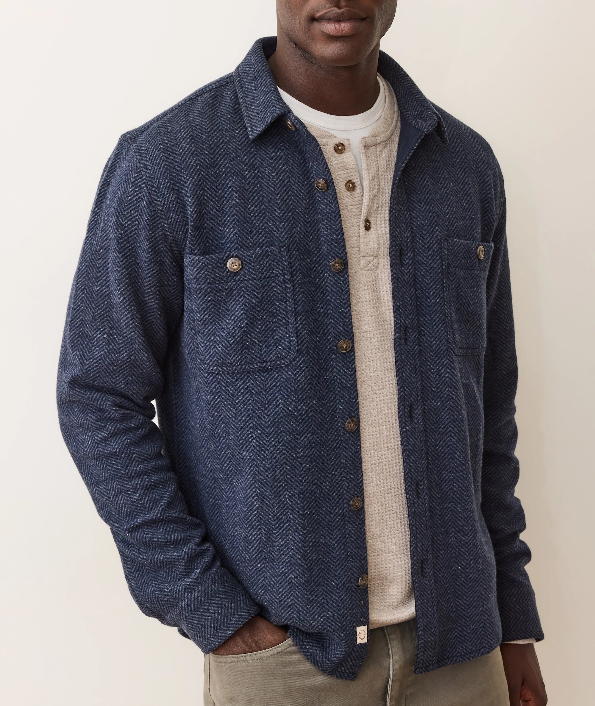 Pacifica Stretch Twill Overshirt - Navy Herringbone