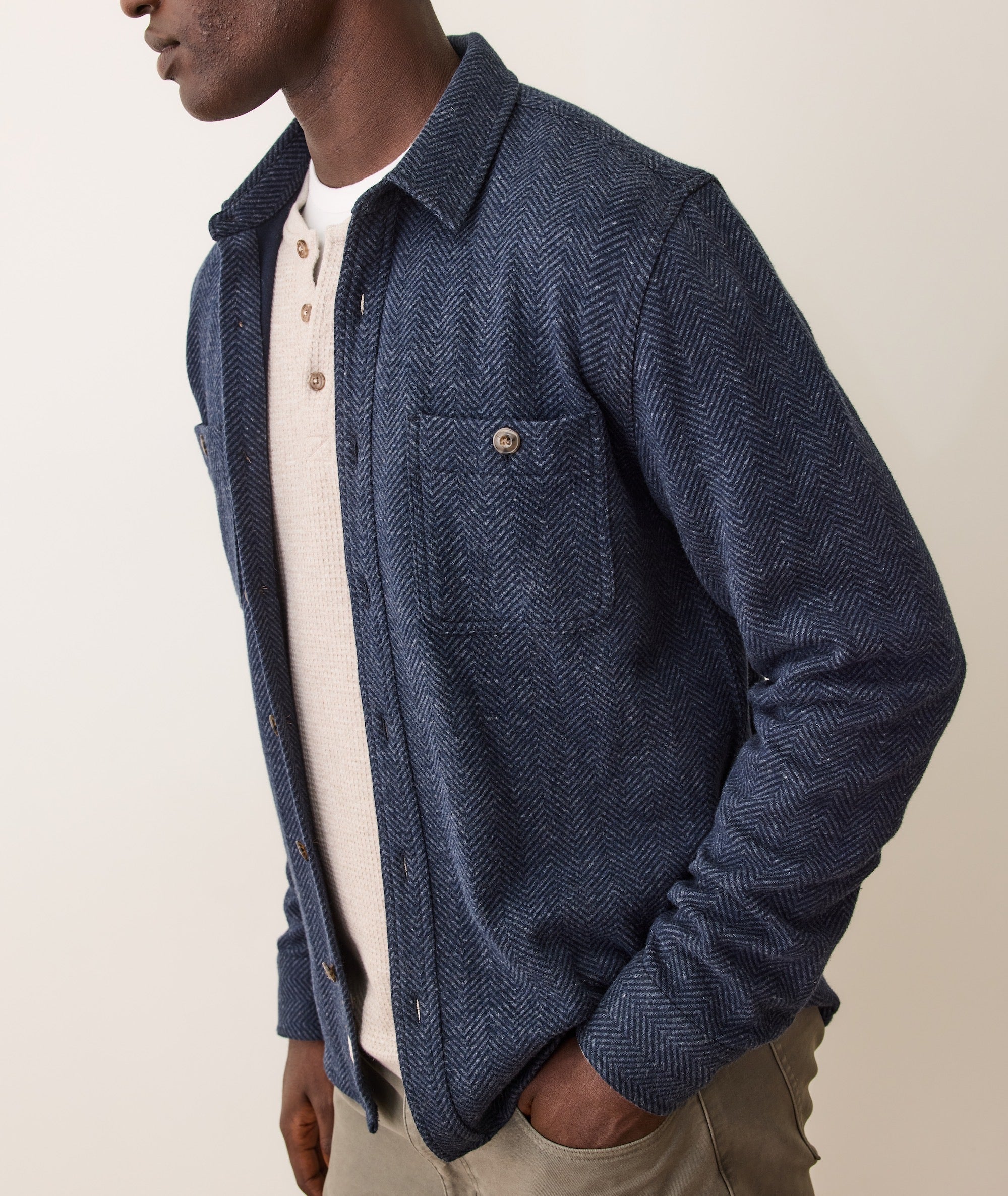 Pacifica Stretch Twill Overshirt - Navy Herringbone