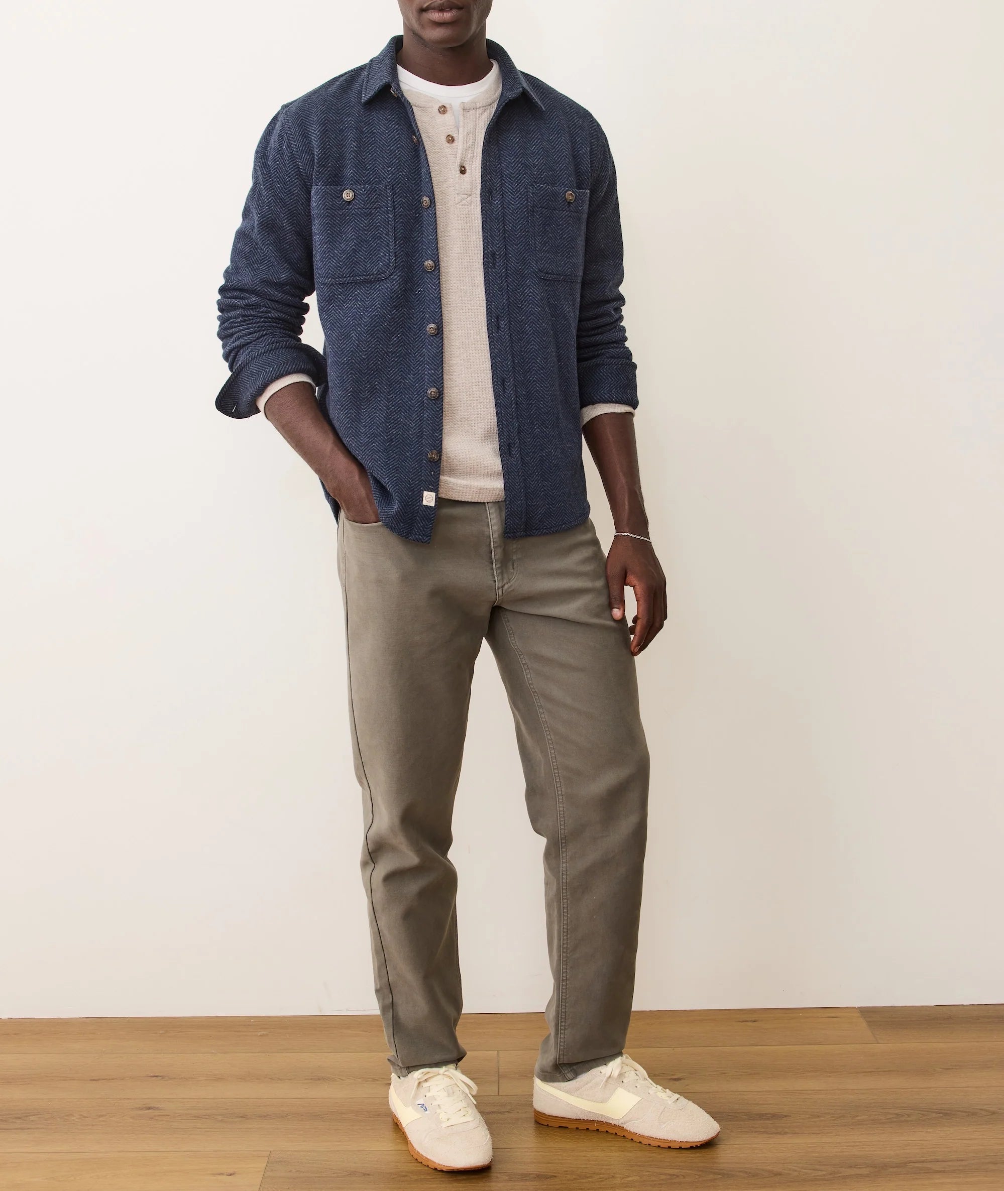 Pacifica Stretch Twill Overshirt - Navy Herringbone