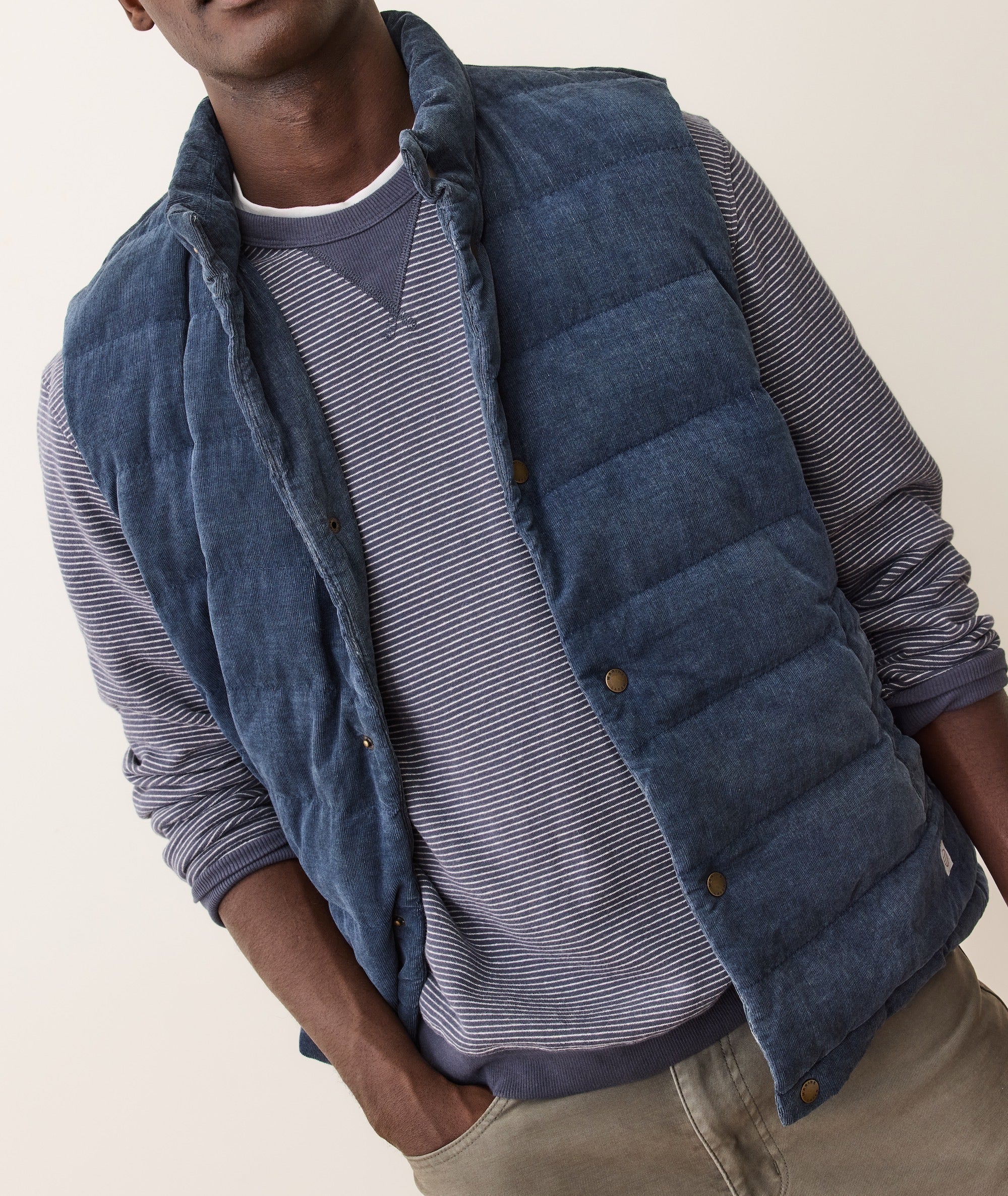 Palisades Cord Puffer Vest - Washed Indigo