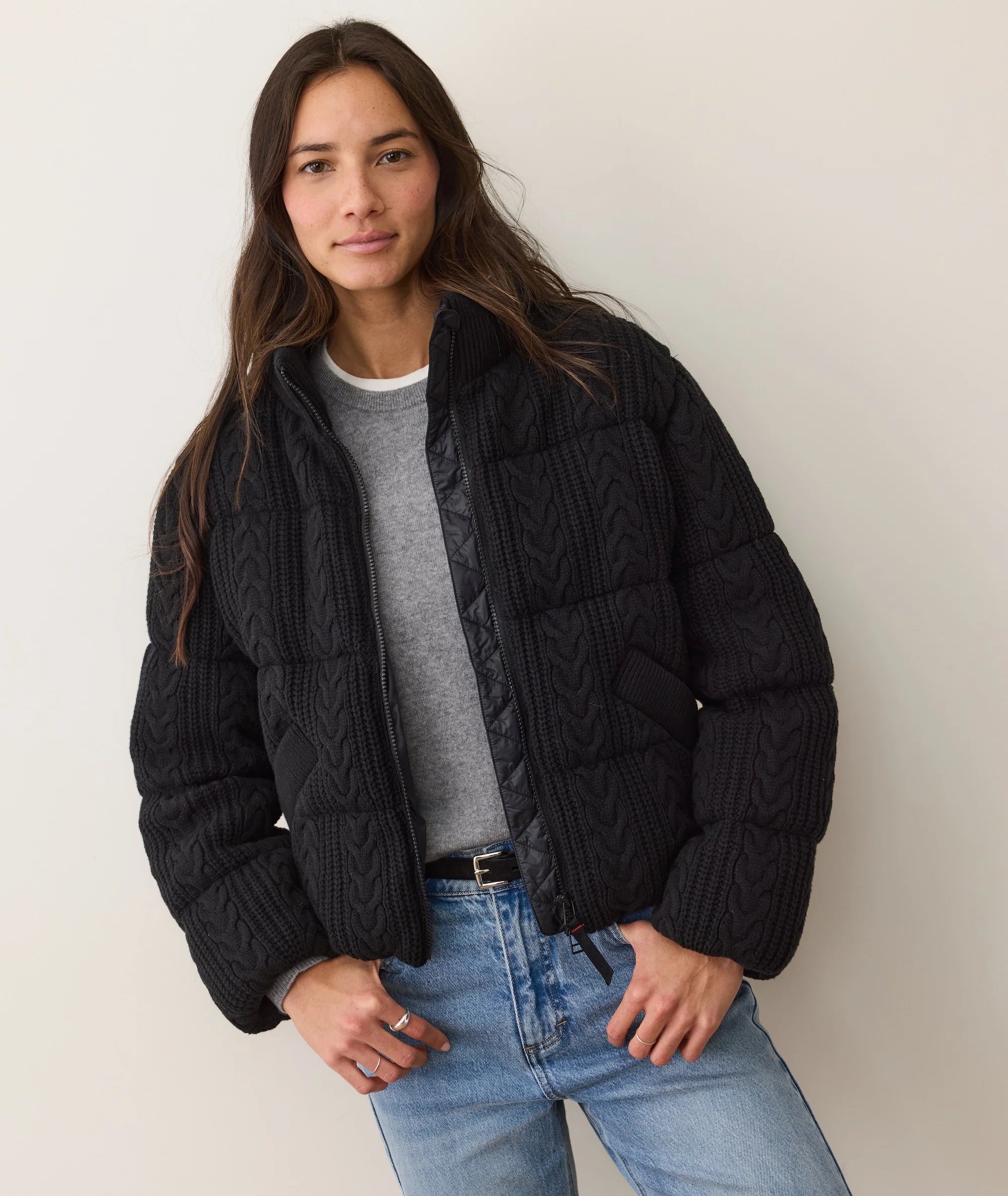 Alba Cable Knit Puffer - Black