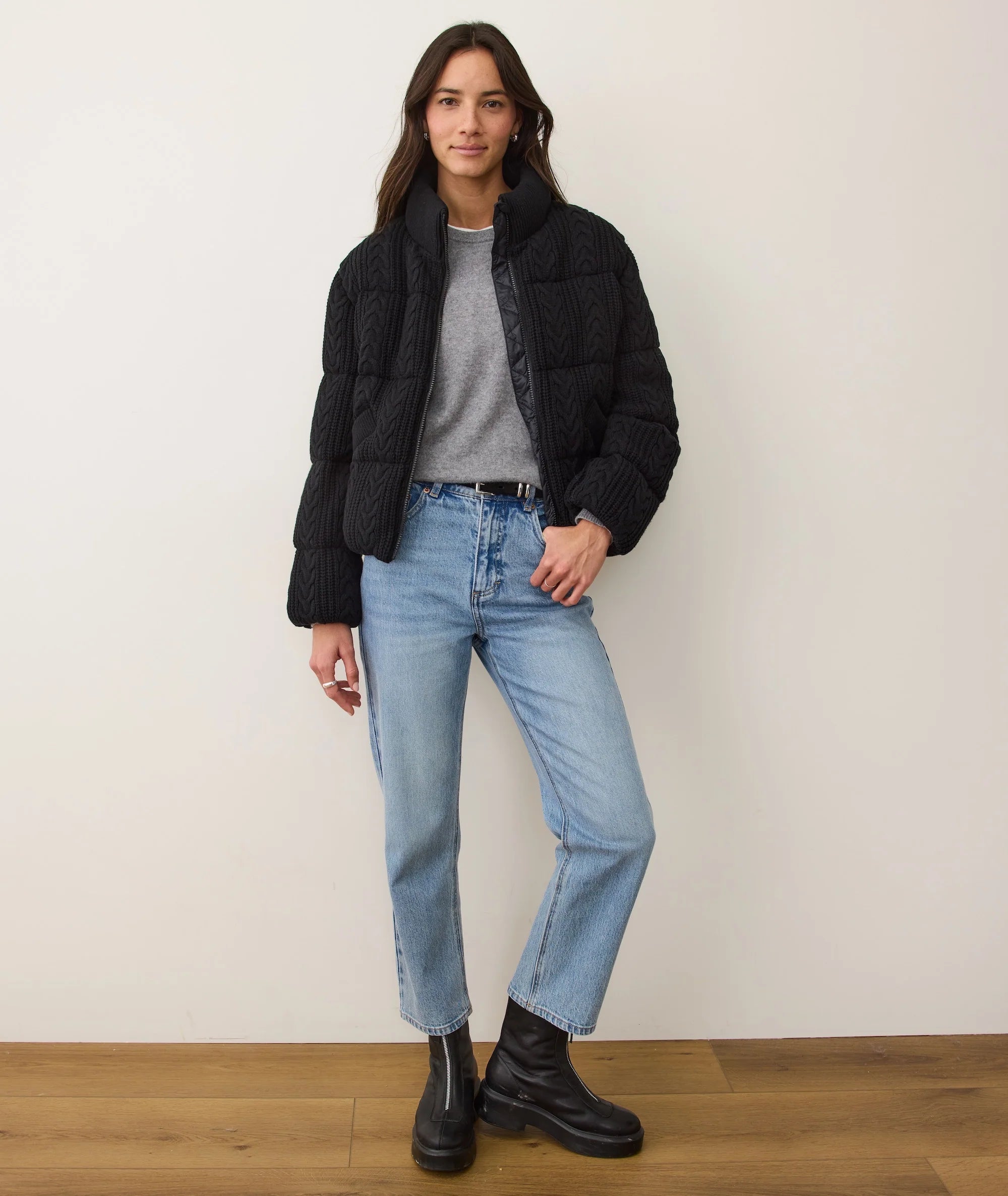 Alba Cable Knit Puffer - Black