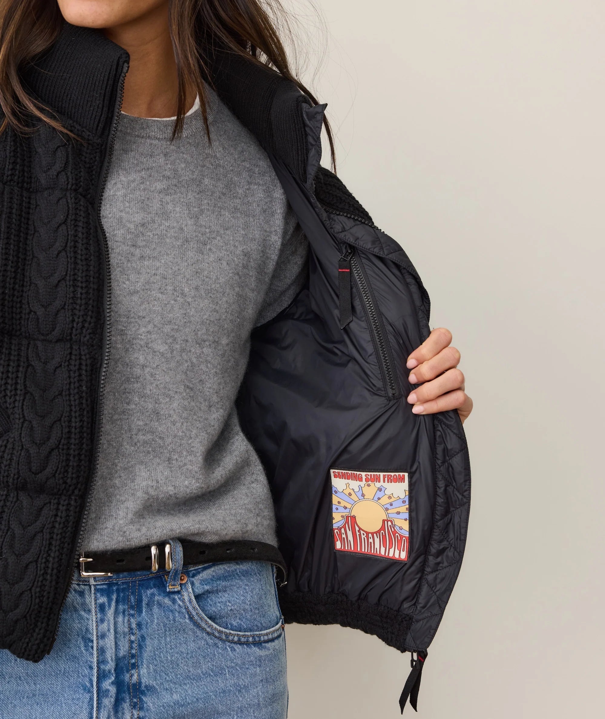 Alba Cable Knit Puffer - Black