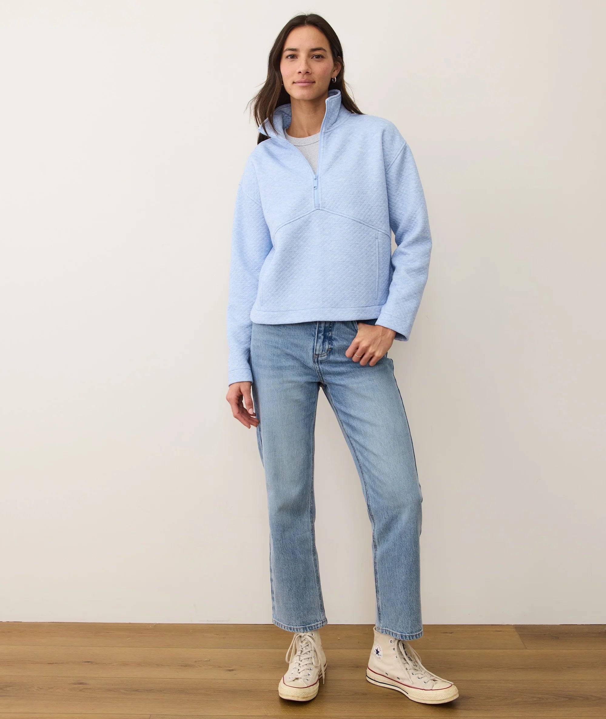 Corbet Quilted Half Zip - Soft Chambray