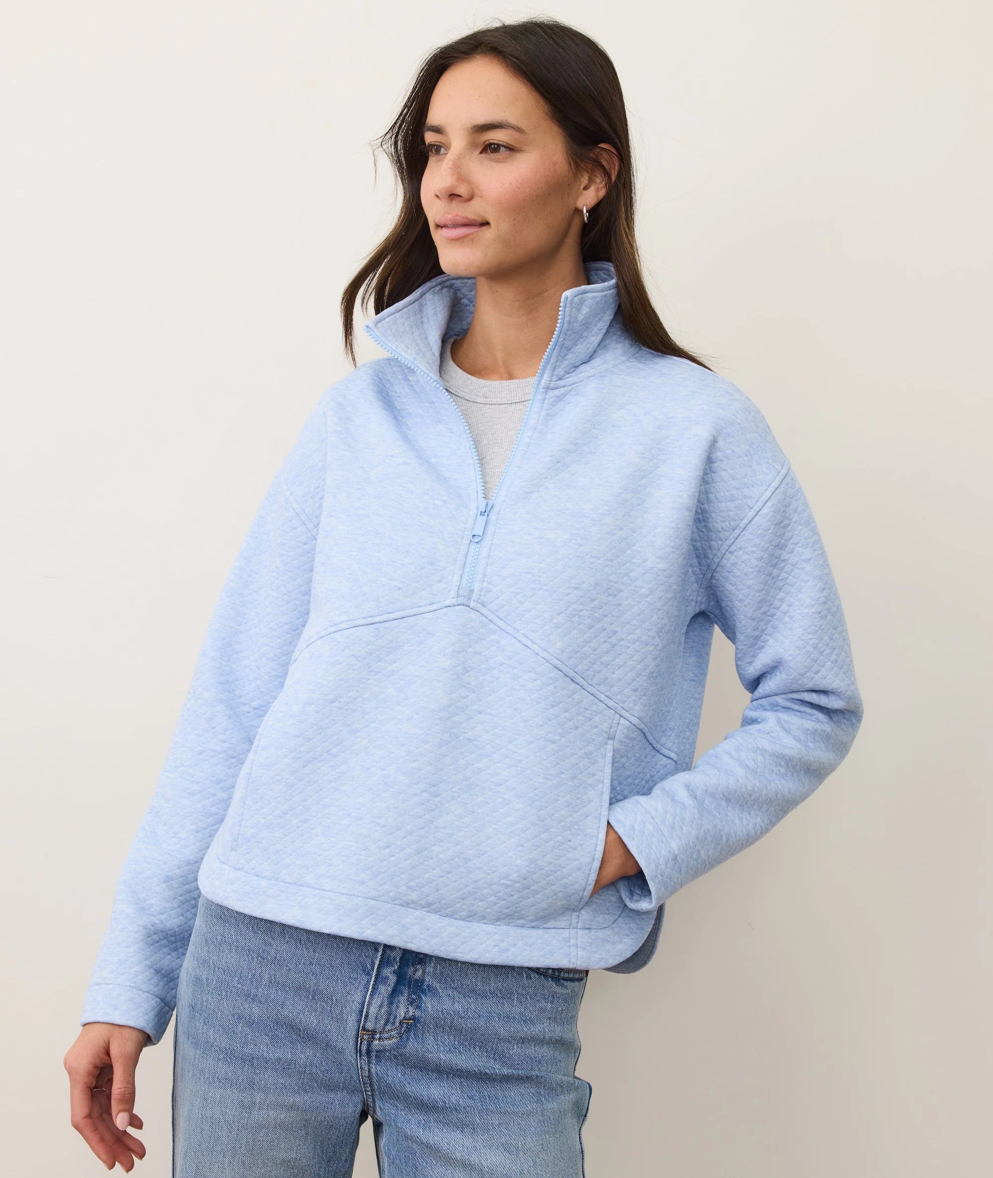 Corbet Quilted Half Zip - Soft Chambray