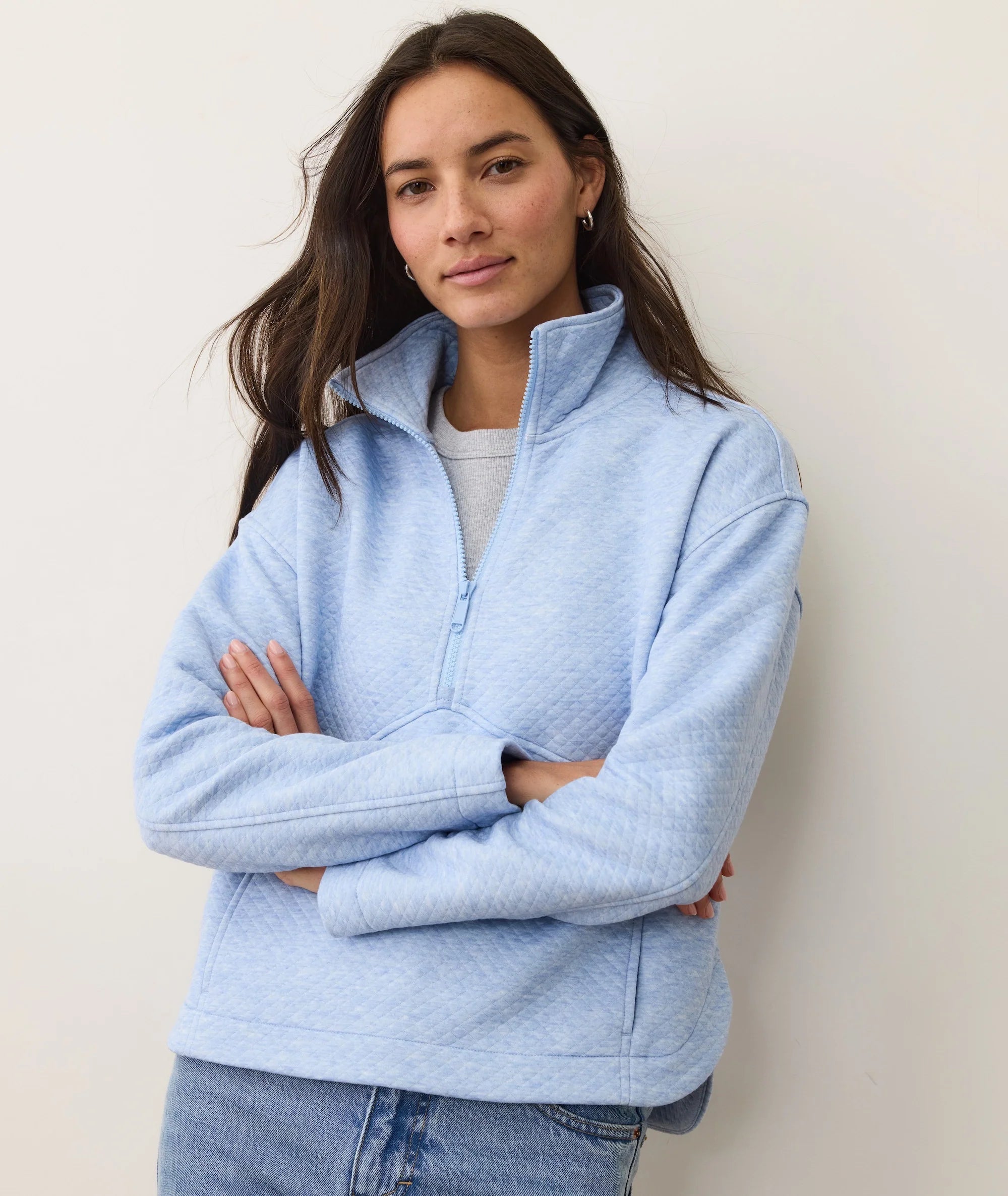 Corbet Quilted Half Zip - Soft Chambray