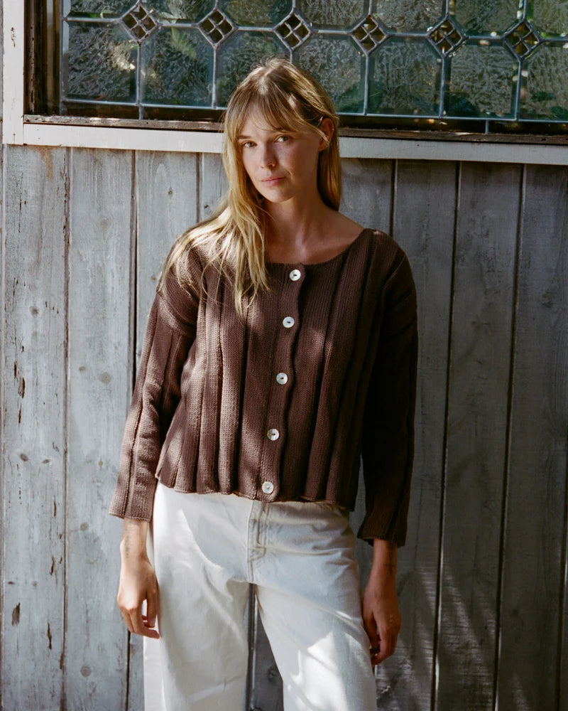 Anne Ribbed Knit Cardigan - Chocolate
