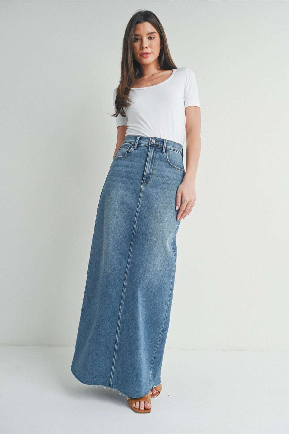 Womens maxi denim deals skirt with pockets