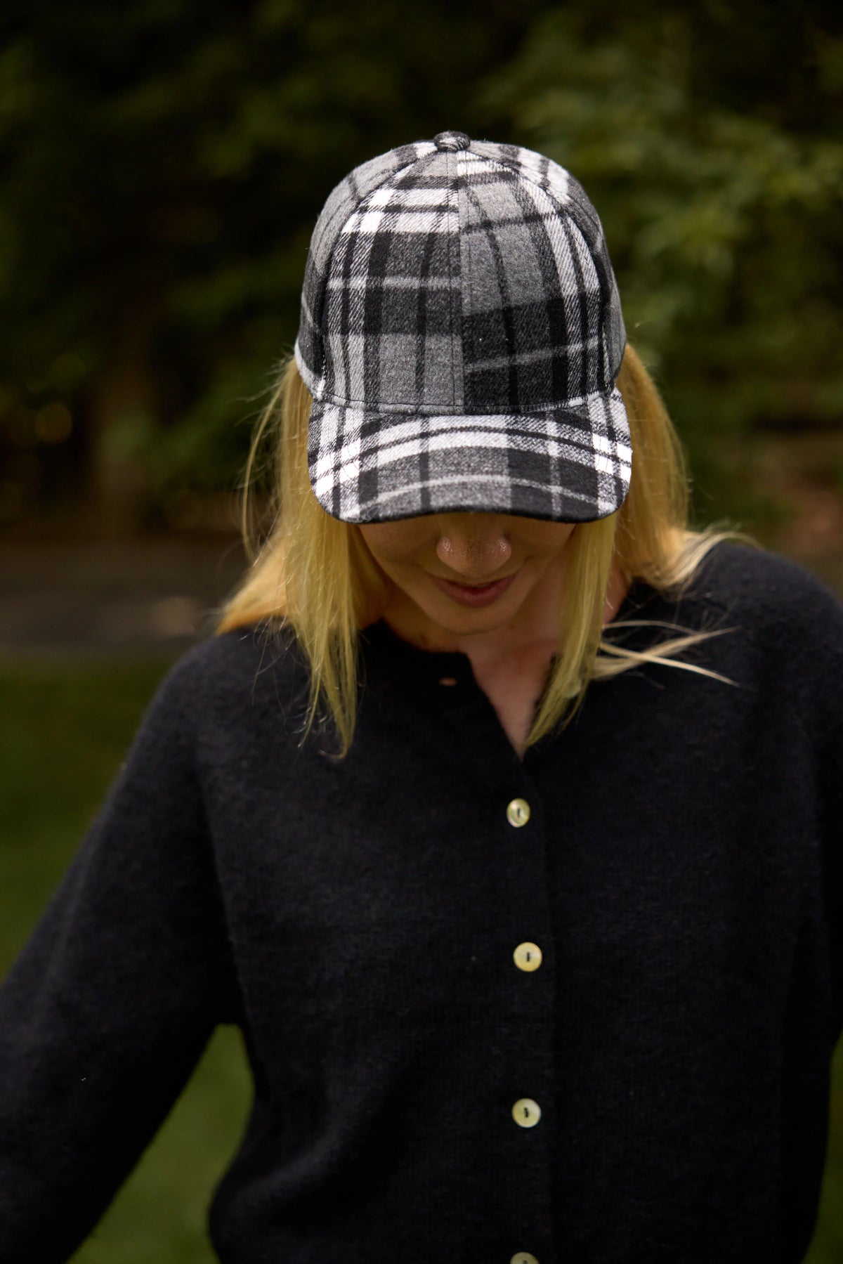 Plaid Check Cap - Black