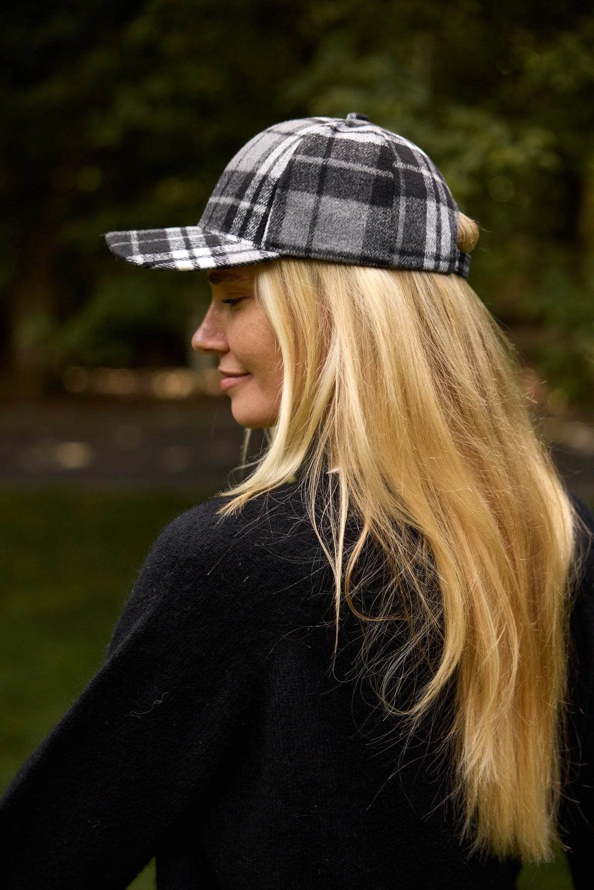 Plaid Check Cap - Black