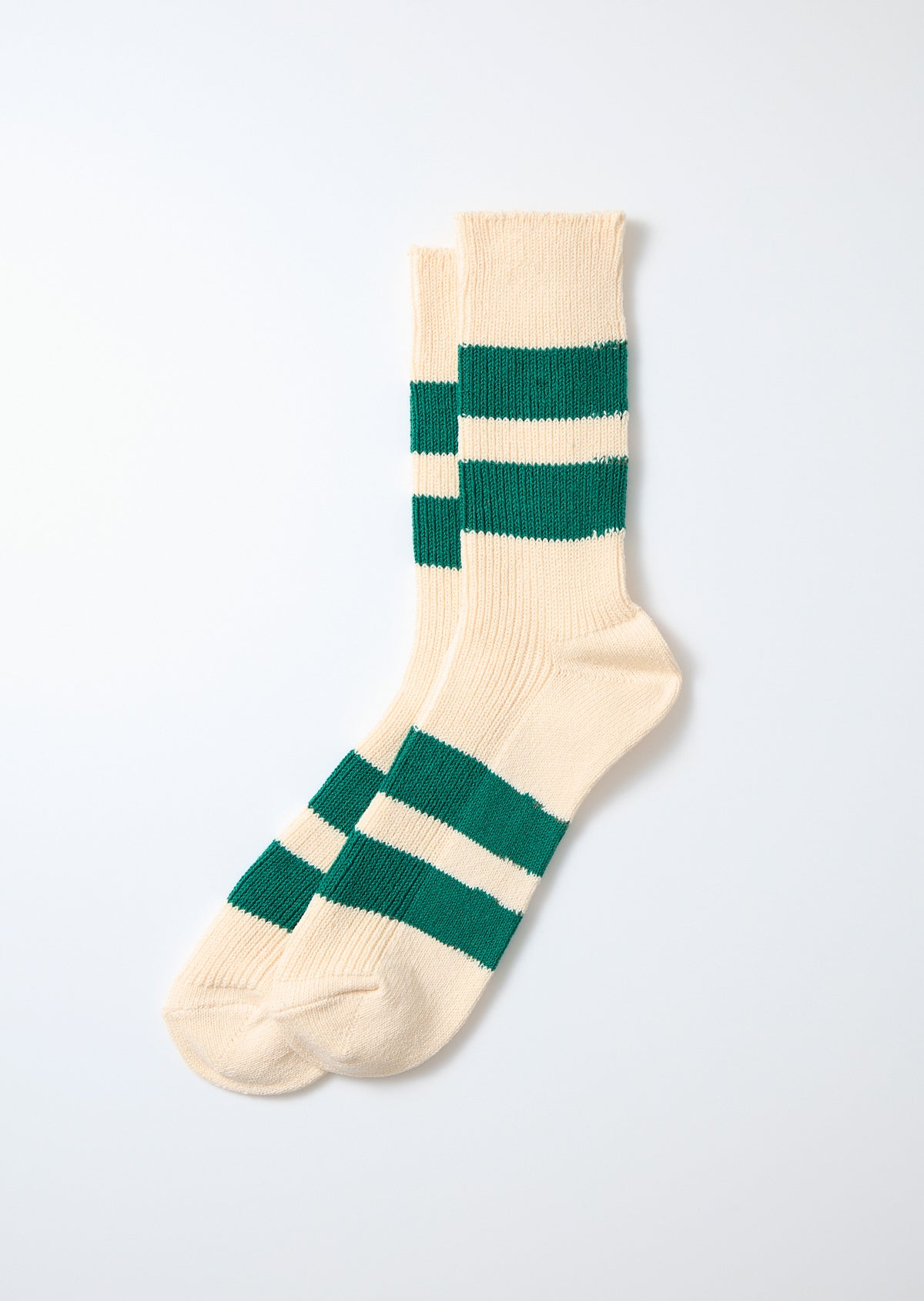Recycled Cotton Stripe Socks - Ecru/Green