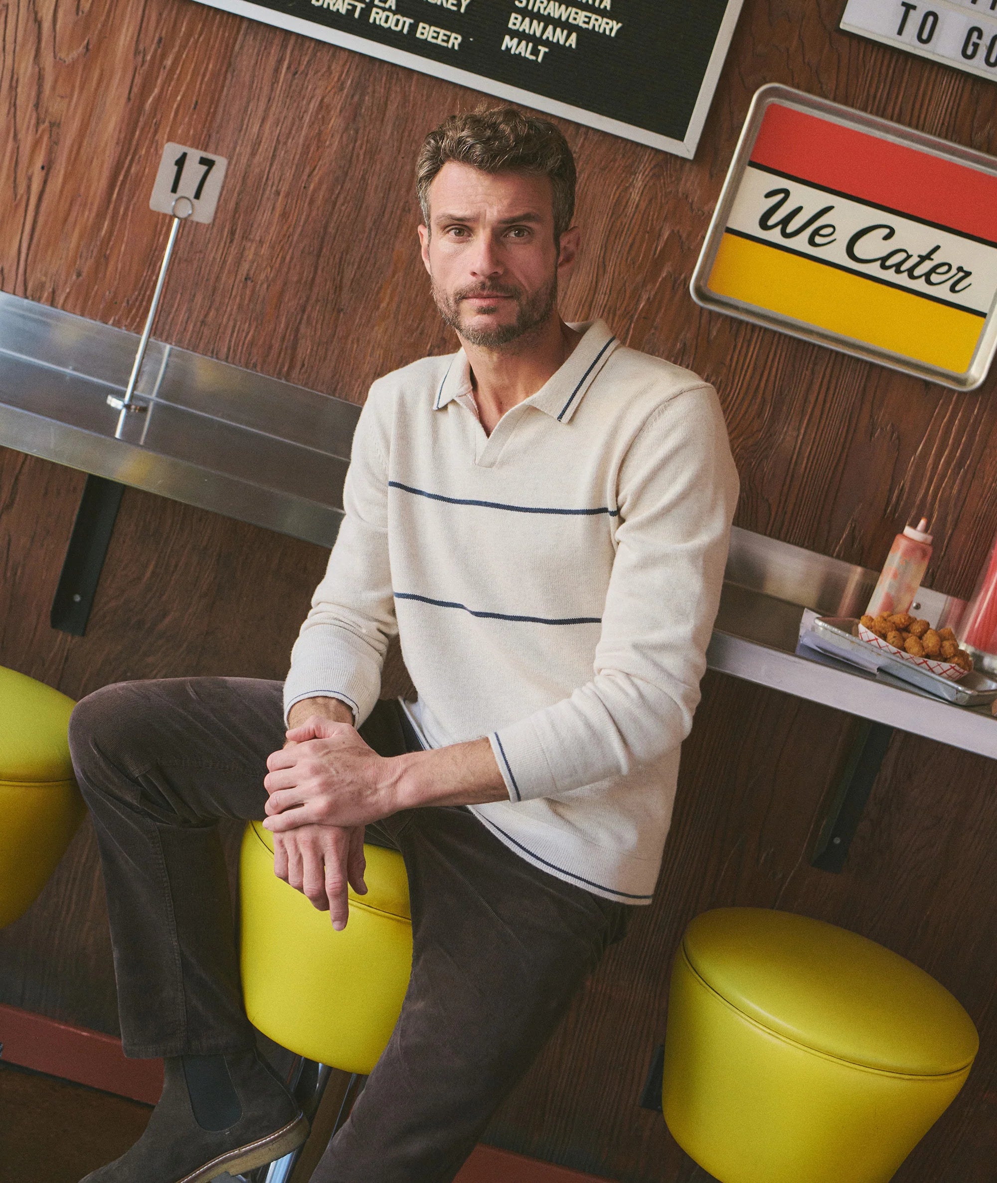 Liam Long Sleeve Sweater Polo - Angora/Navy