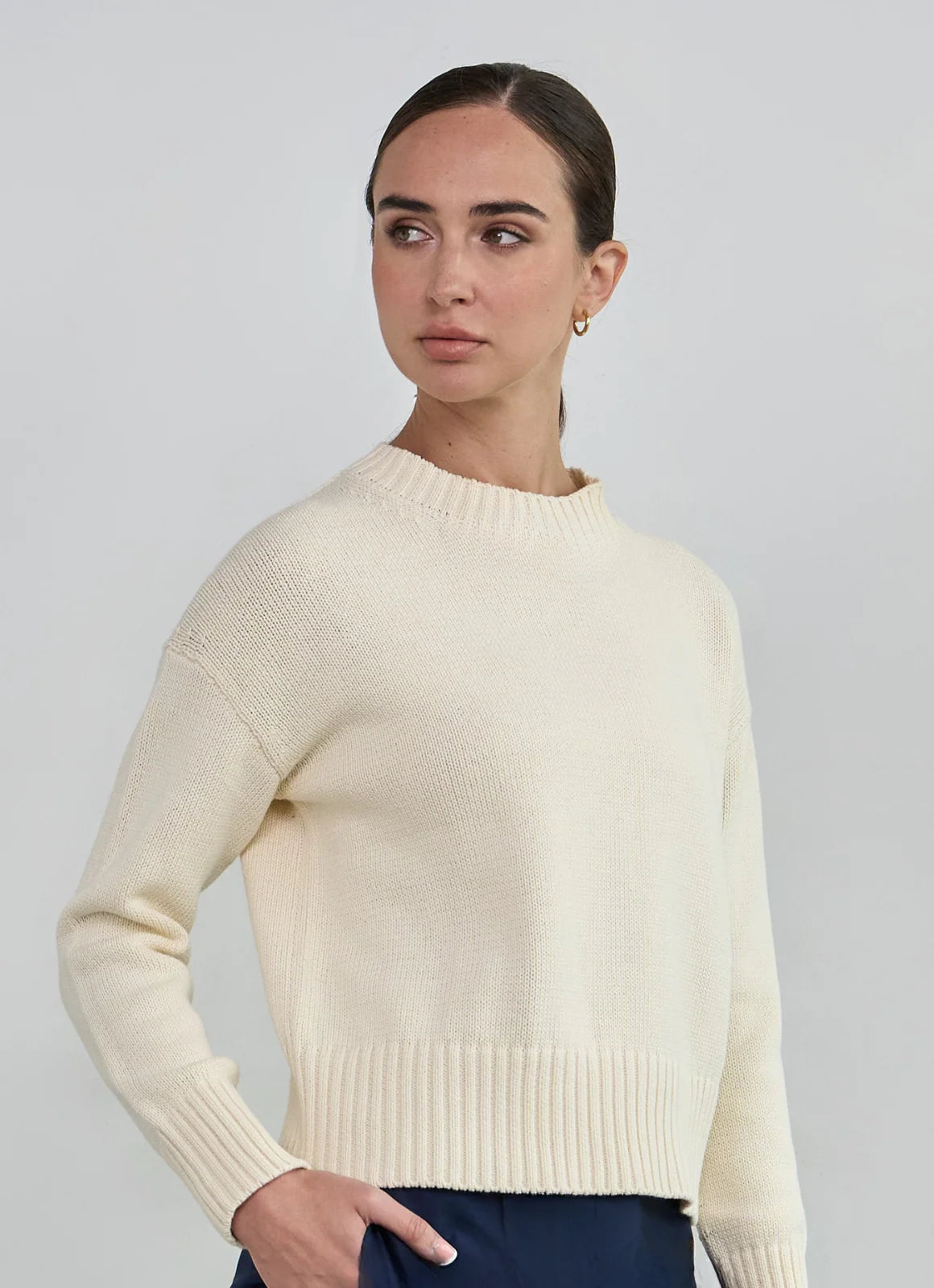 Logan Crewneck Sweater in Cotton - Cream