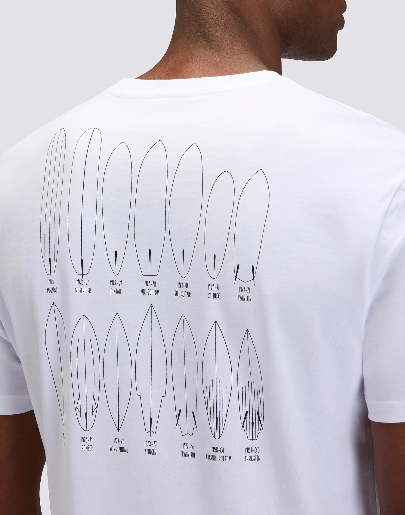 Men's Crew Neck T-Shirt with Old School Surf Print - White
