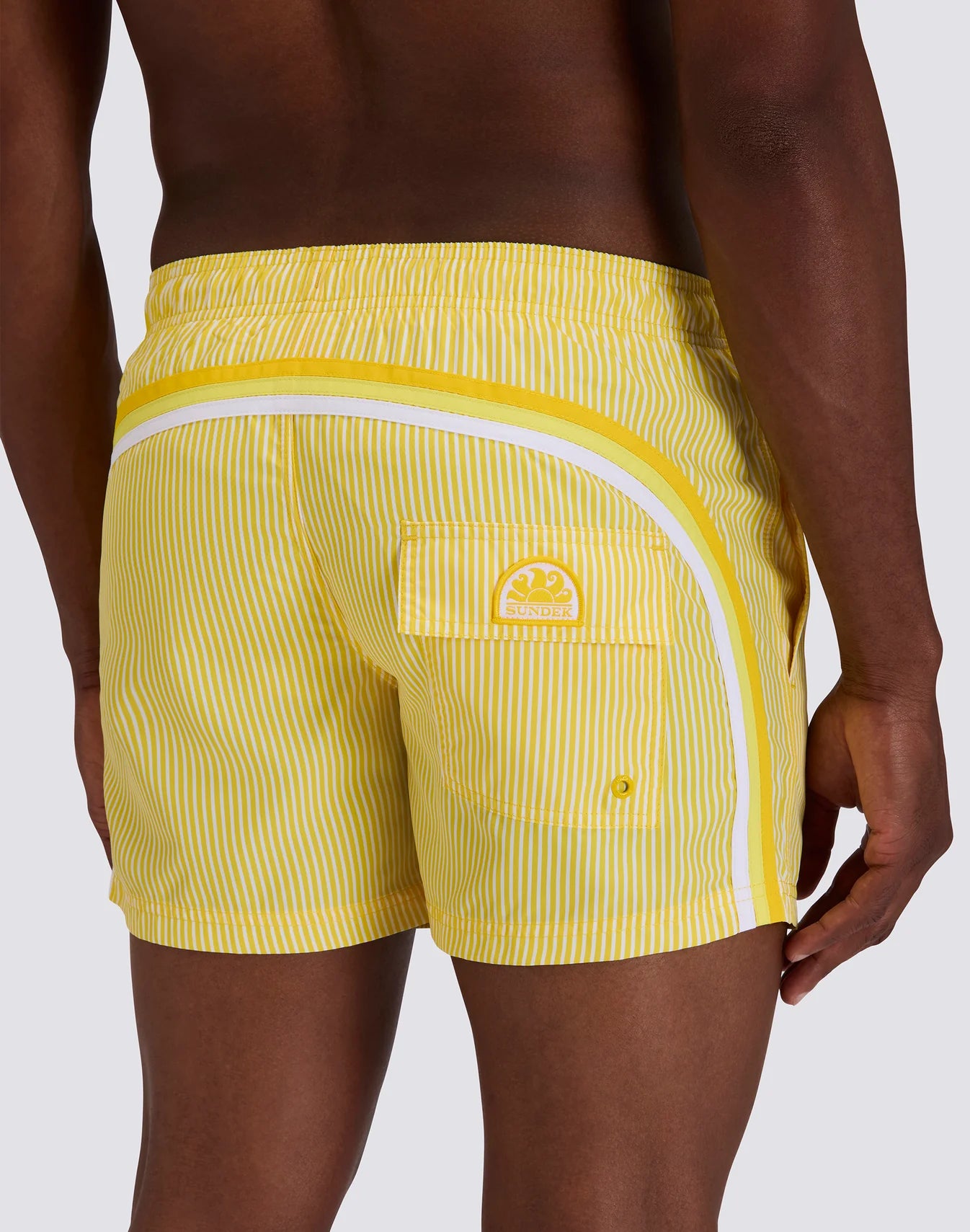 Short-Length Swimwear with Elasticated Waist Repreve® Recycled Polyester with Juicy Stripe Print and Fruit Embroidery - Summer Yellow