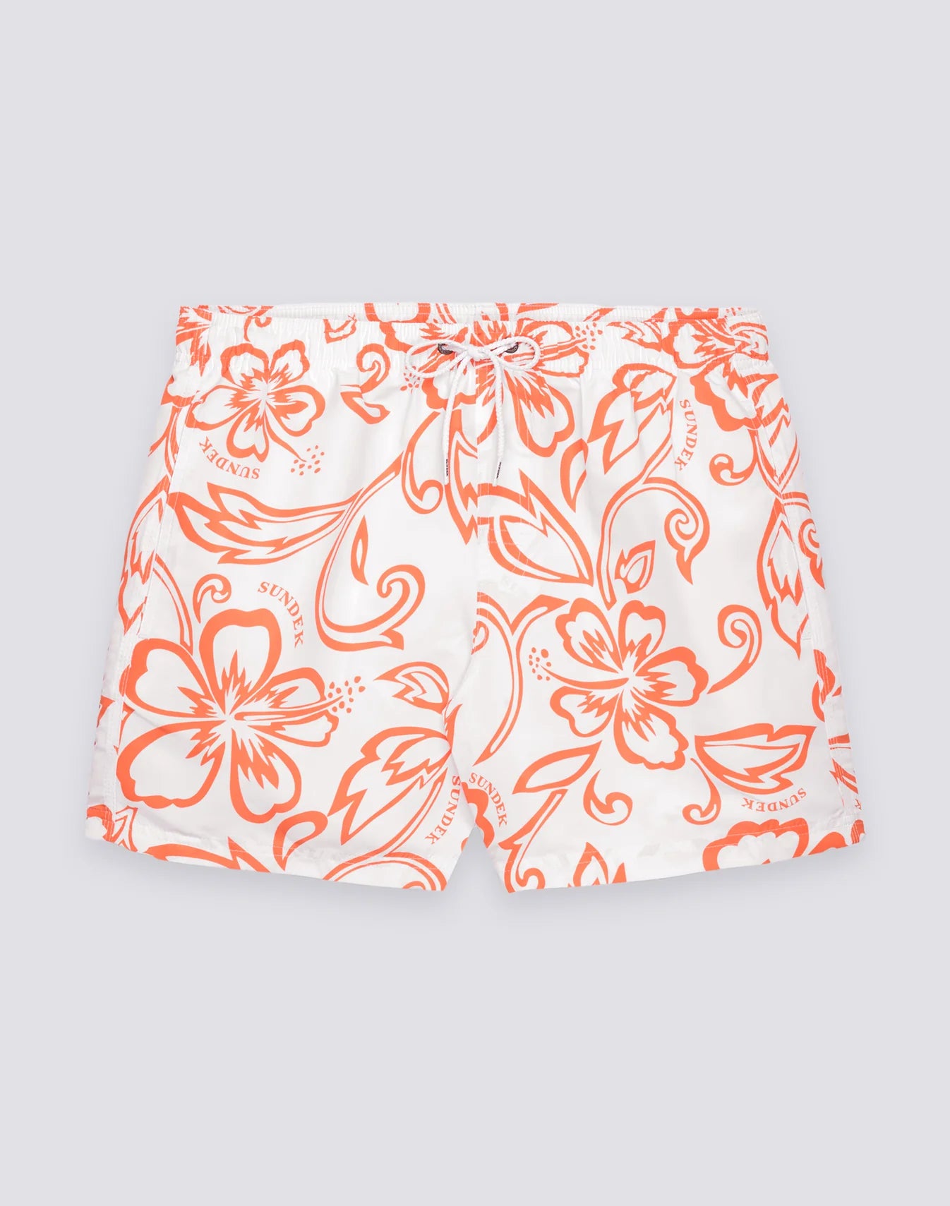 Men's Short Swimsuit with Elastic Waist and Archive Hibiscus Print SK23 - Vintage White 2
