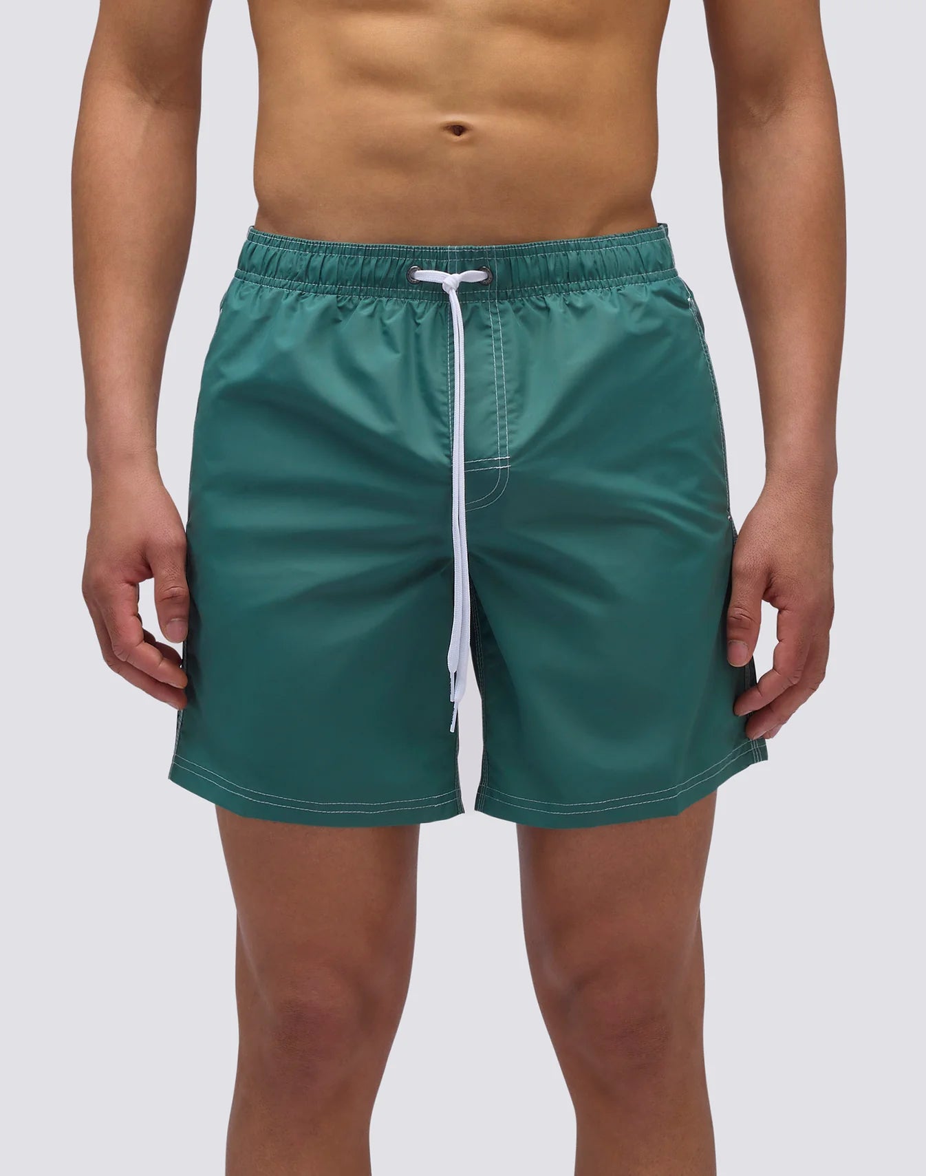 Iconic Taffeta Stretch Waist Mid Length Swim Shorts - Camo Green