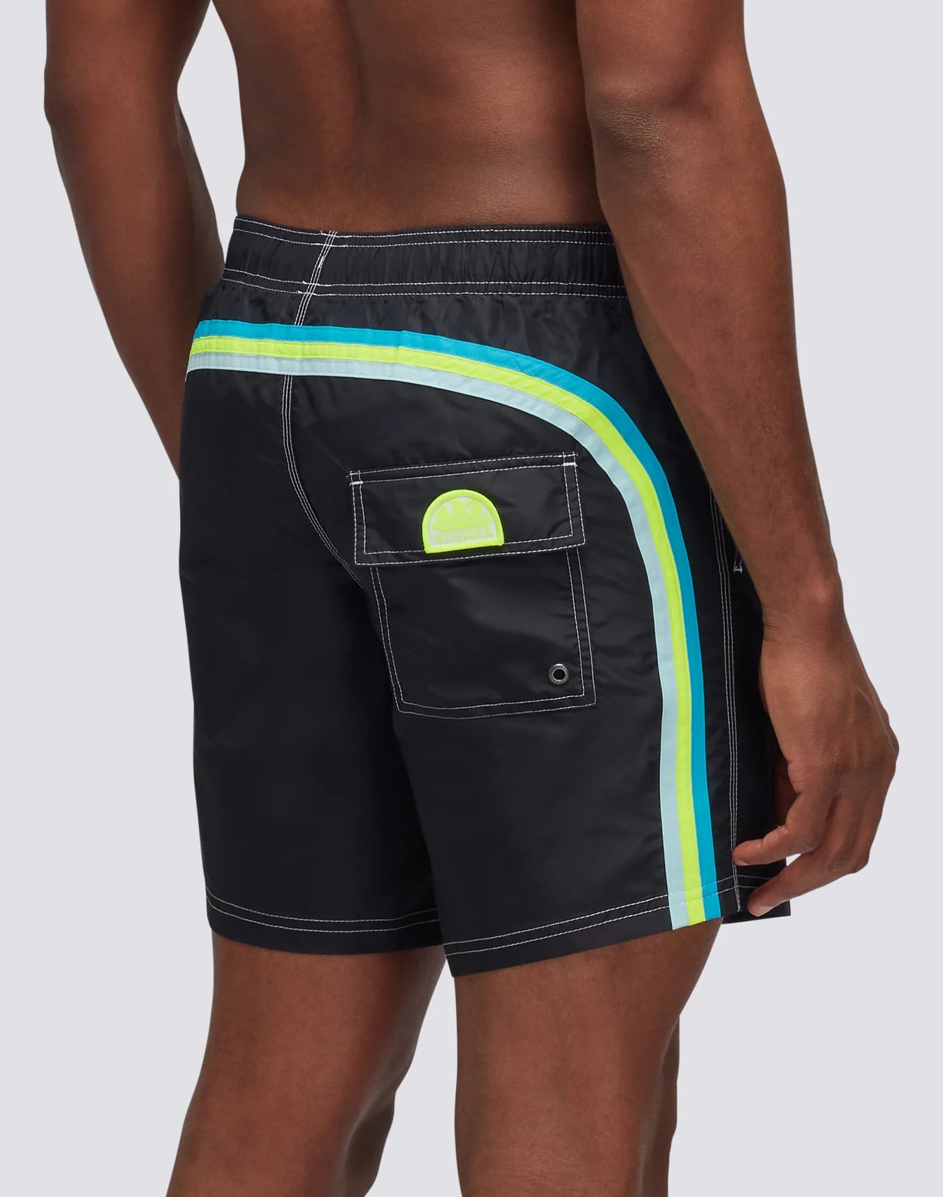 Iconic Taffeta Stretch Waist Mid Length Swim Shorts - Black