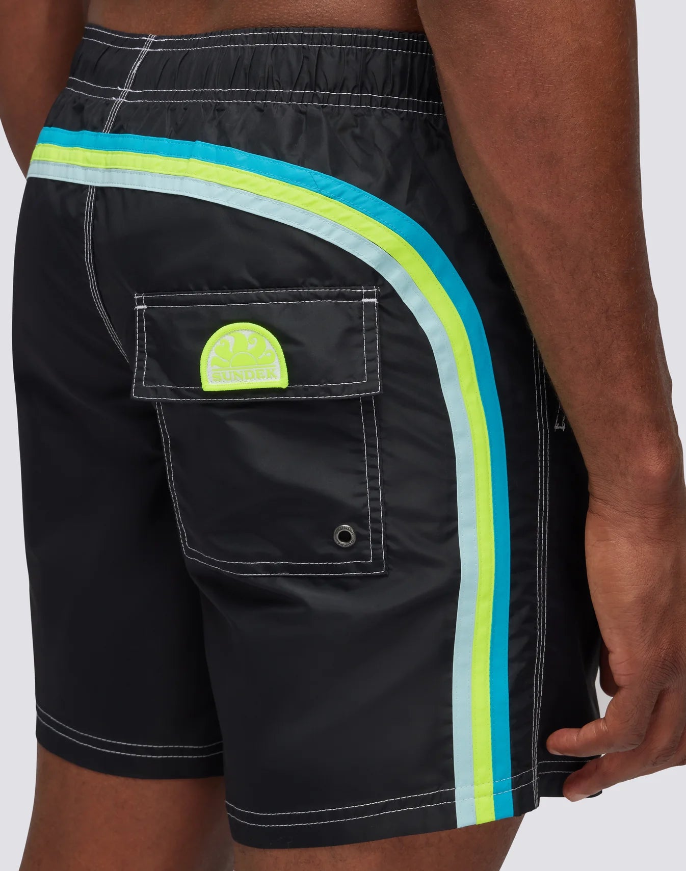 Iconic Taffeta Stretch Waist Mid Length Swim Shorts - Black
