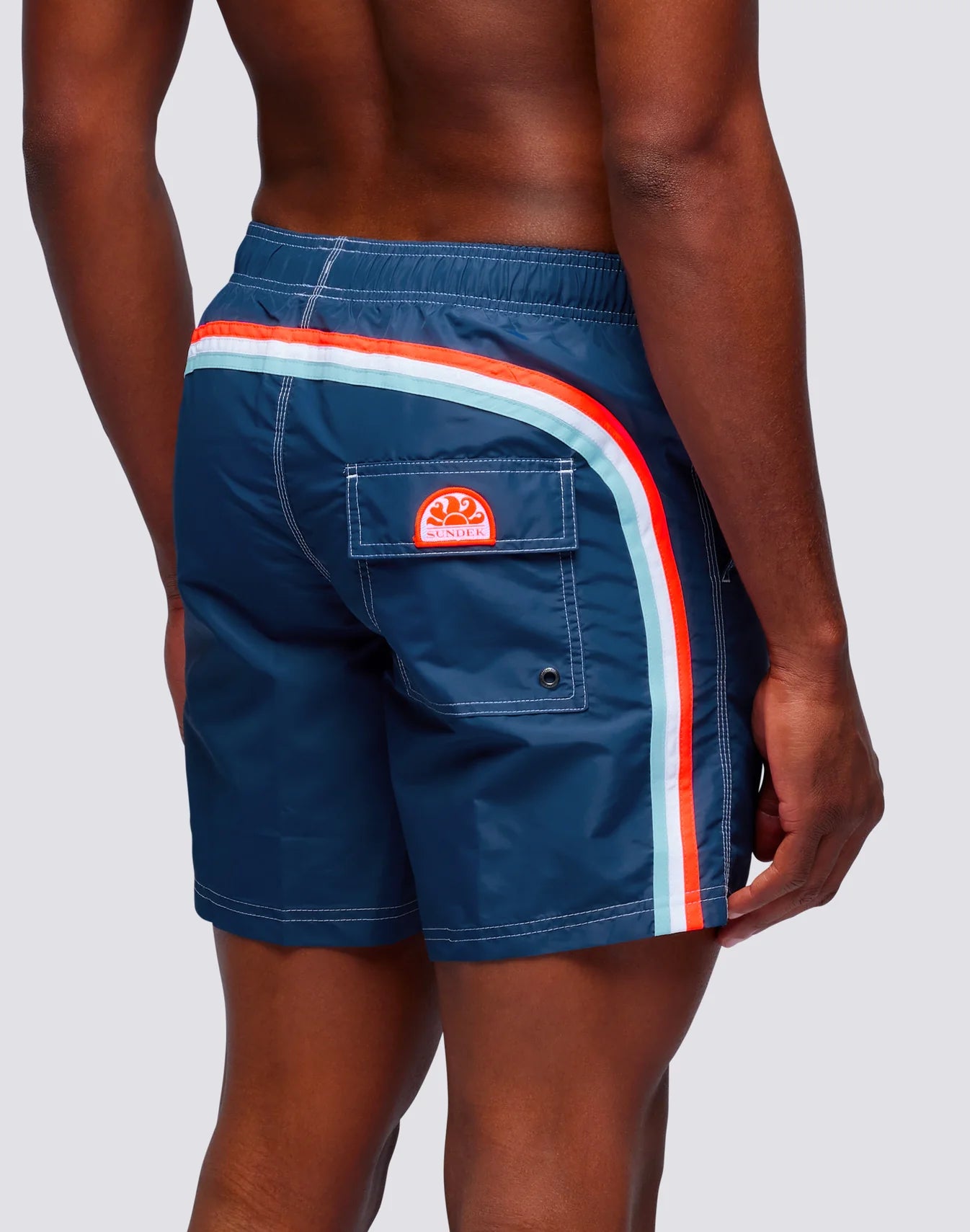 Iconic Taffeta Stretch Waist Mid Length Swim Shorts - Navy