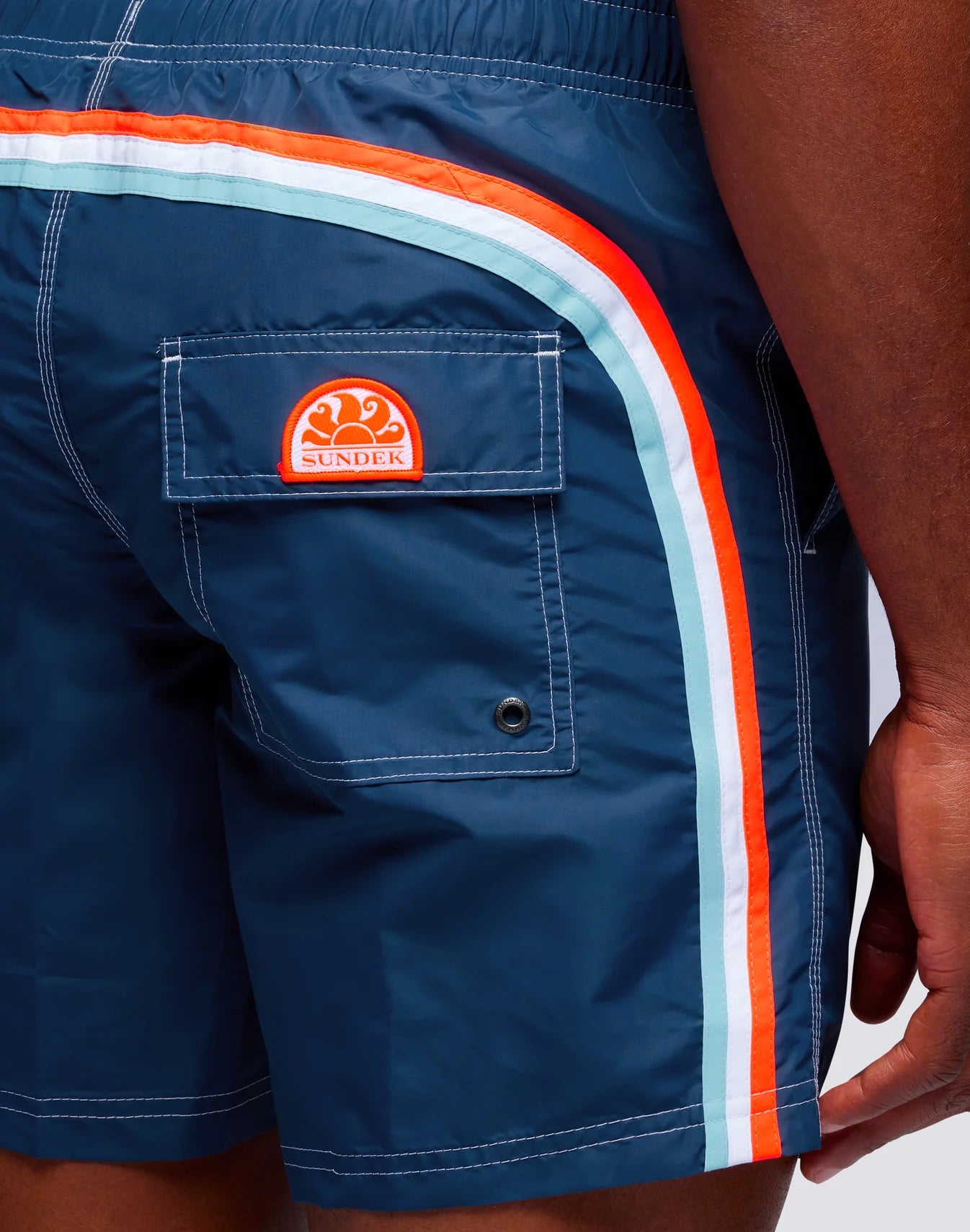 Iconic Taffeta Stretch Waist Mid Length Swim Shorts - Navy