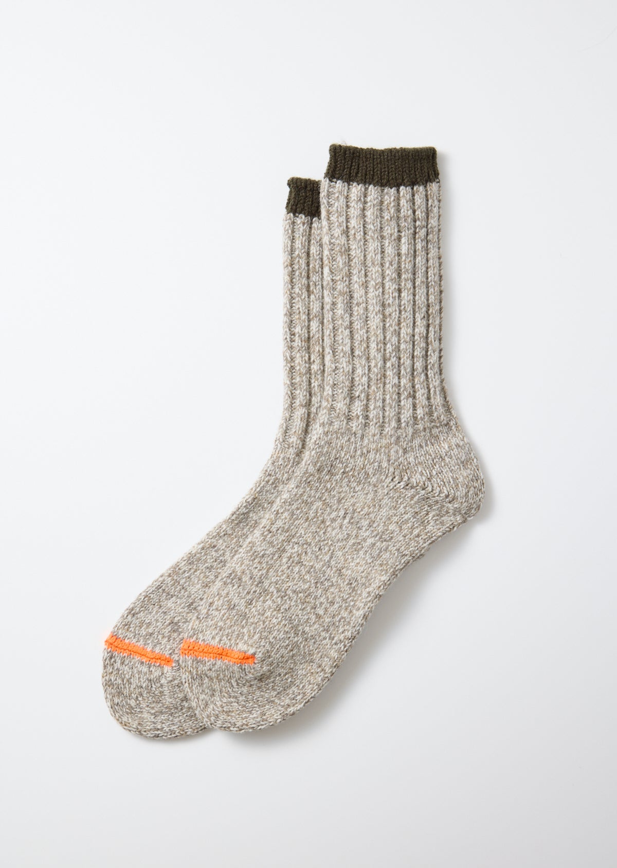 Merino Wool Ragg Socks - Olive/Neon Orange