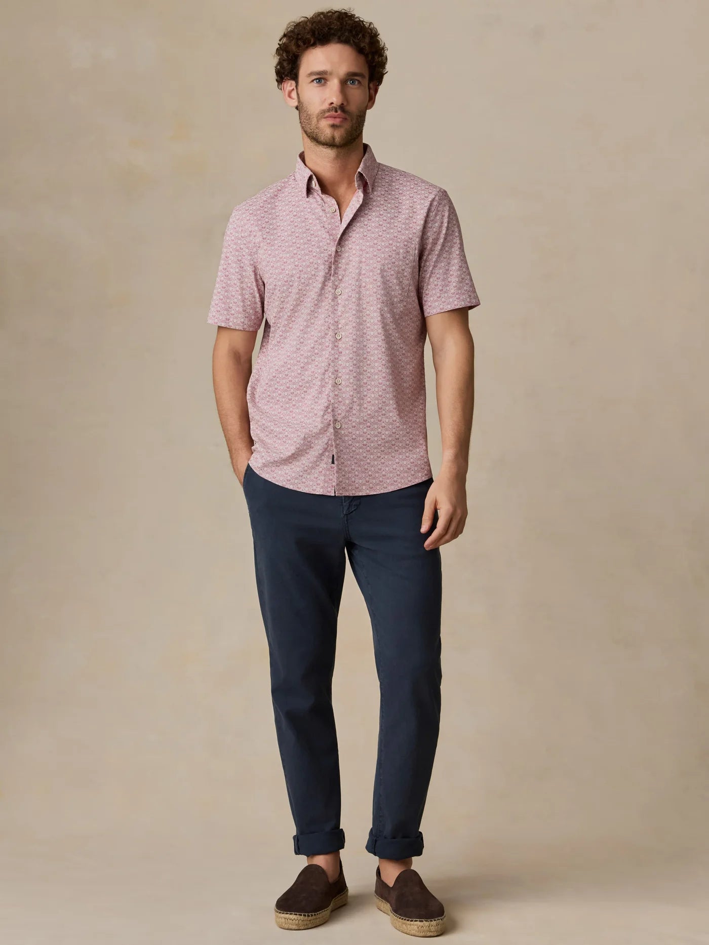 Short-Sleeve Monterey Shirt - Rose Palm Mosaic