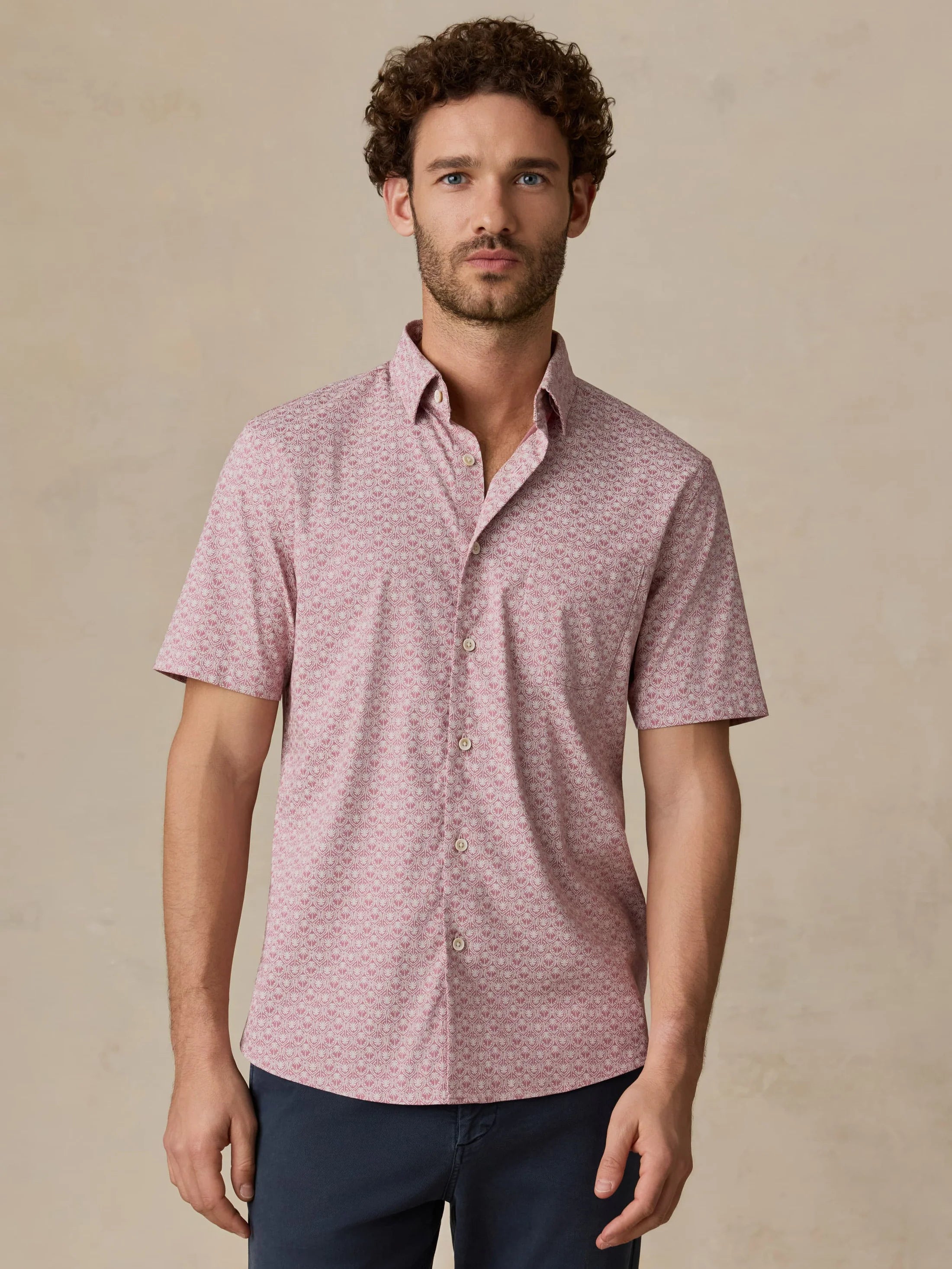 Short-Sleeve Monterey Shirt - Rose Palm Mosaic