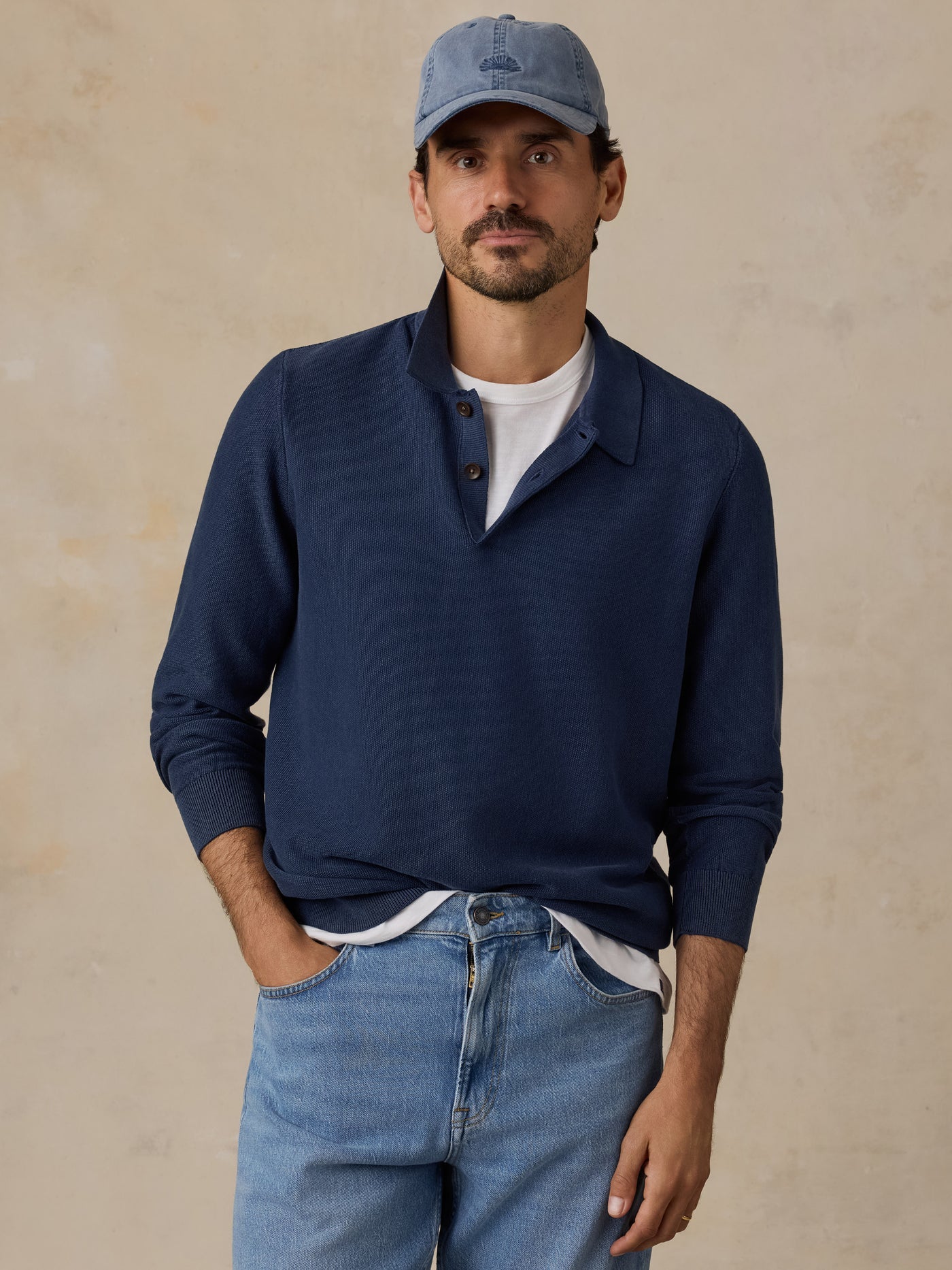 Lightweight Sunwashed Sweater Polo - Blue Nights