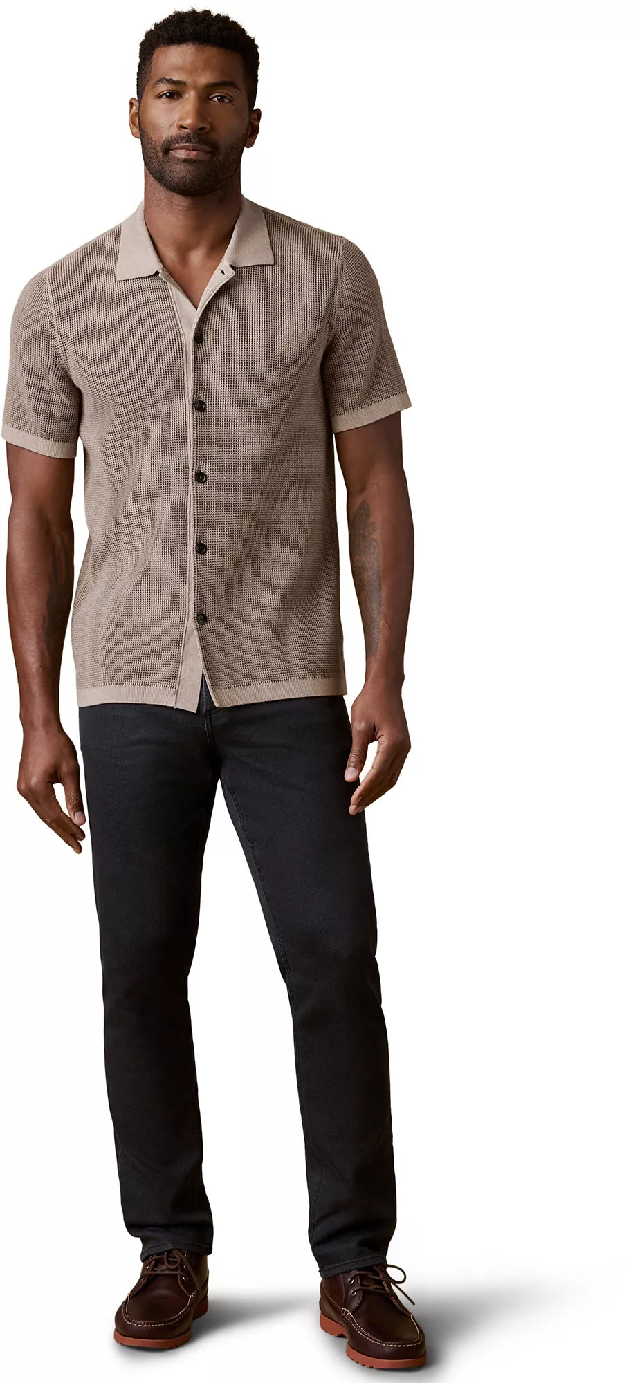 Short-Sleeve Sunwashed Sweater Shirt - Island Brown