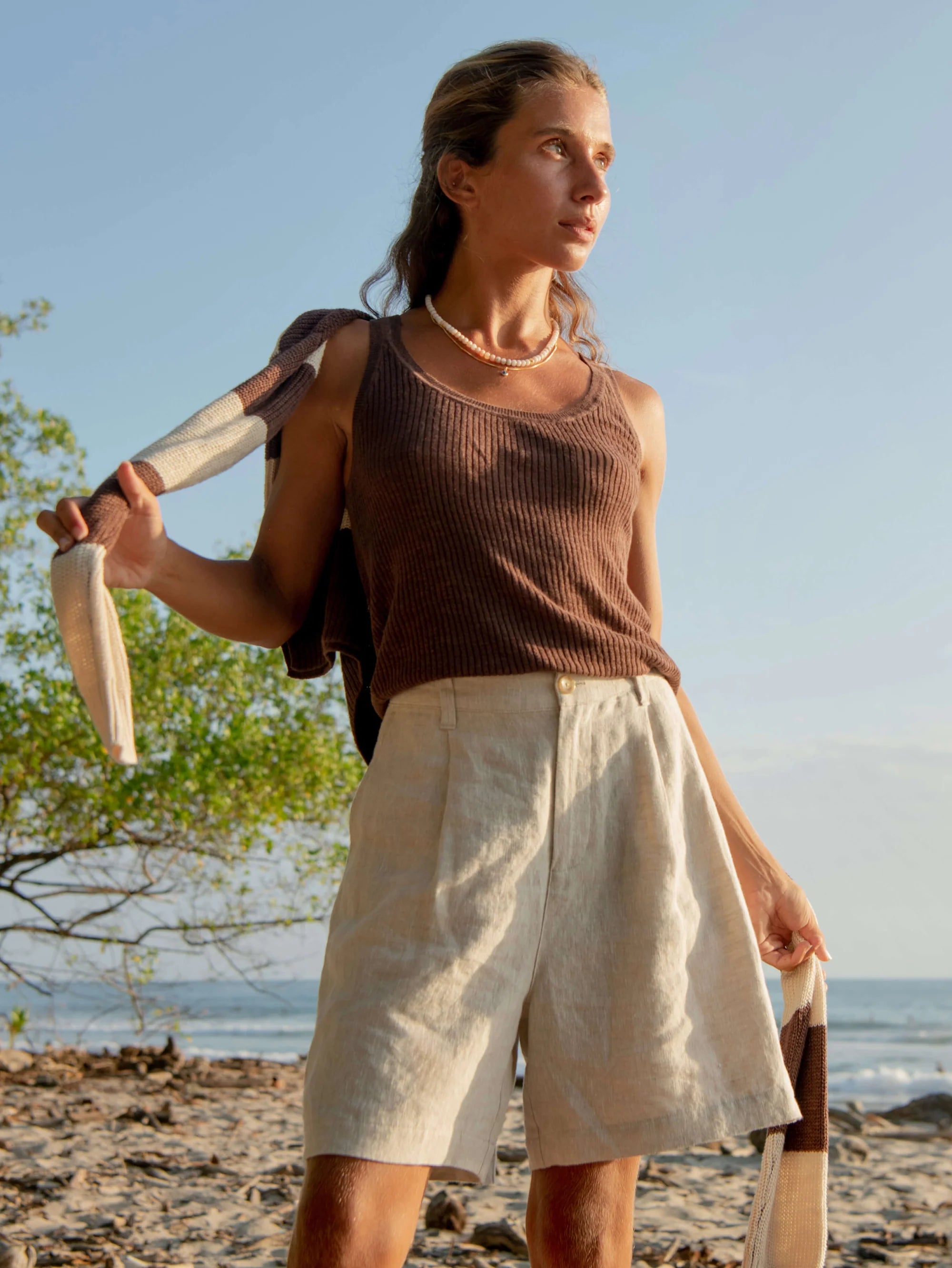 Miramar Linen Mini Rib Tank