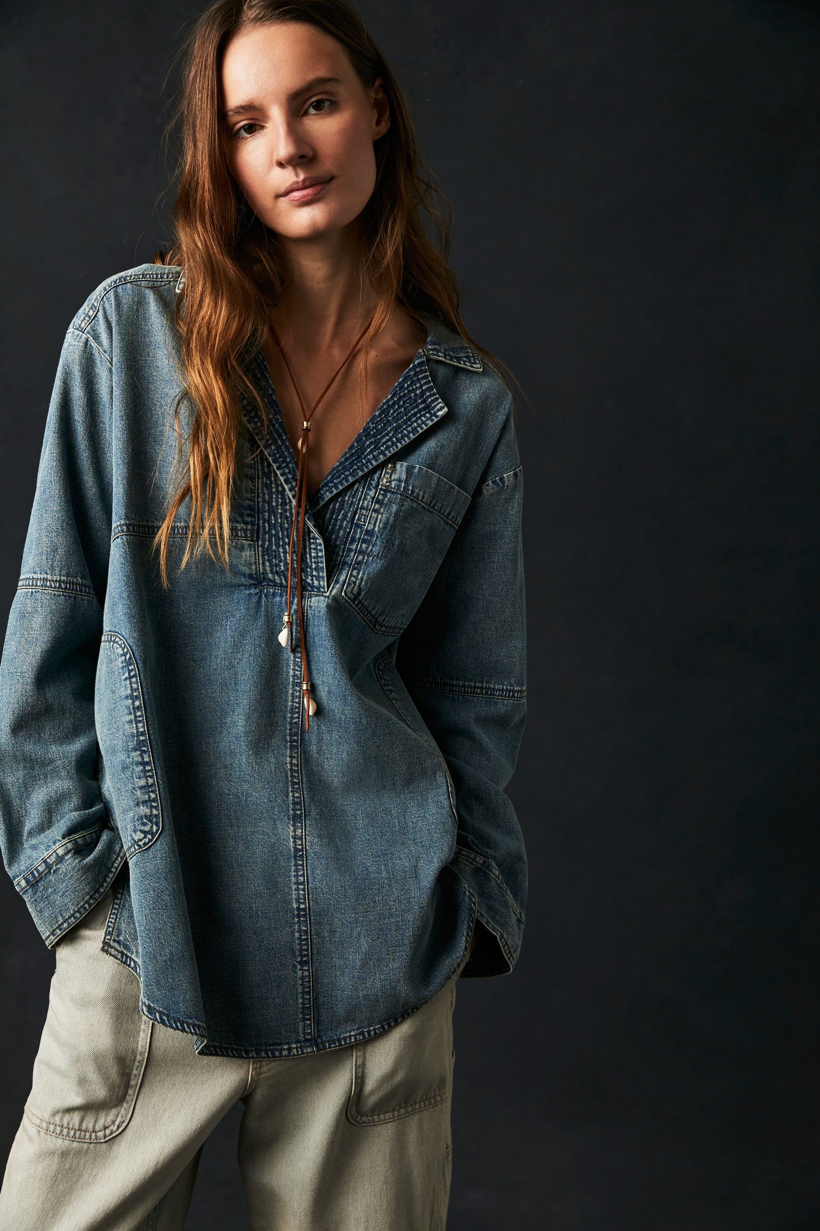 Denim pullover women's sale