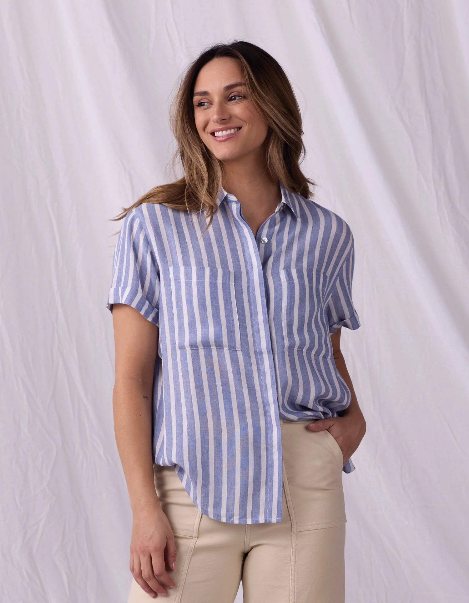 Women's Freshwater Button Up in Coastal Stripe
