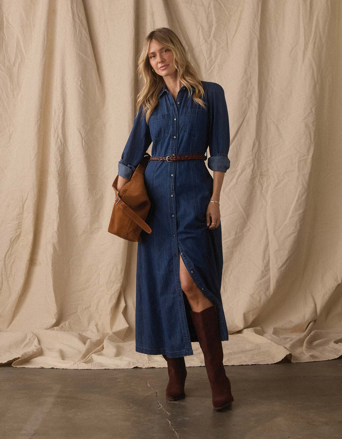 Cotton Denim Shirt Dress - Dark Wash