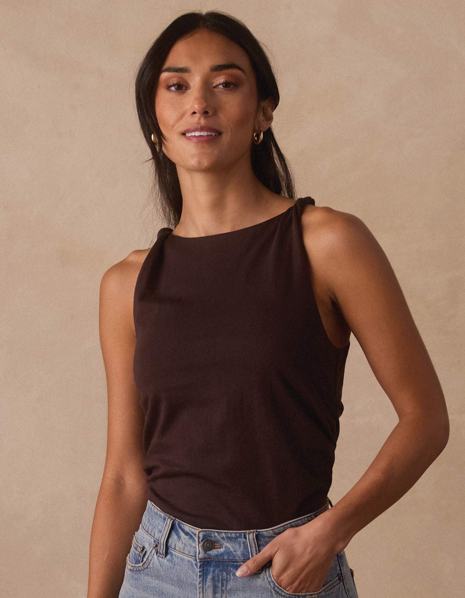 Normal Jersey Draped Tank - Umber