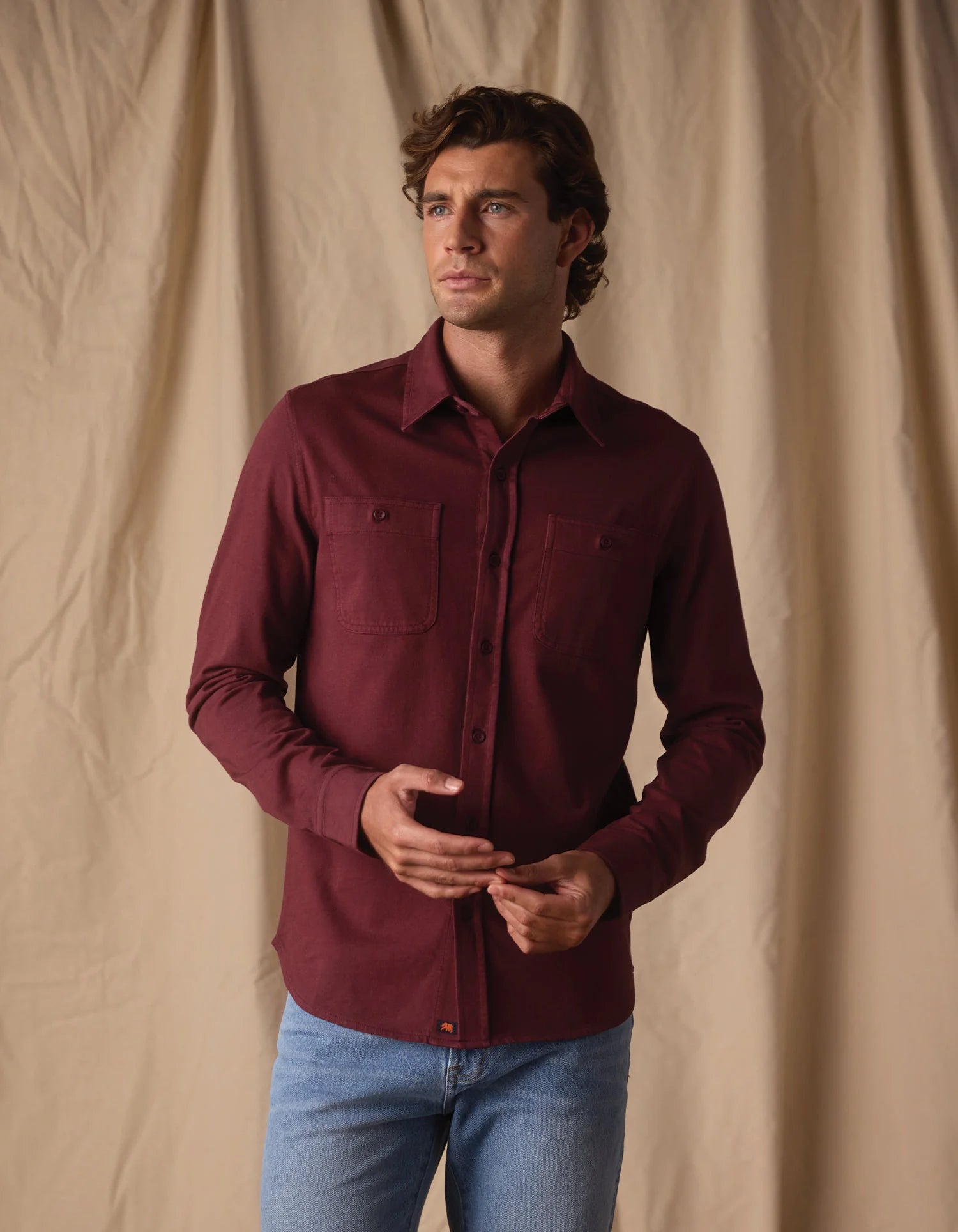 Lennox Jersey Button Up - Port Wine