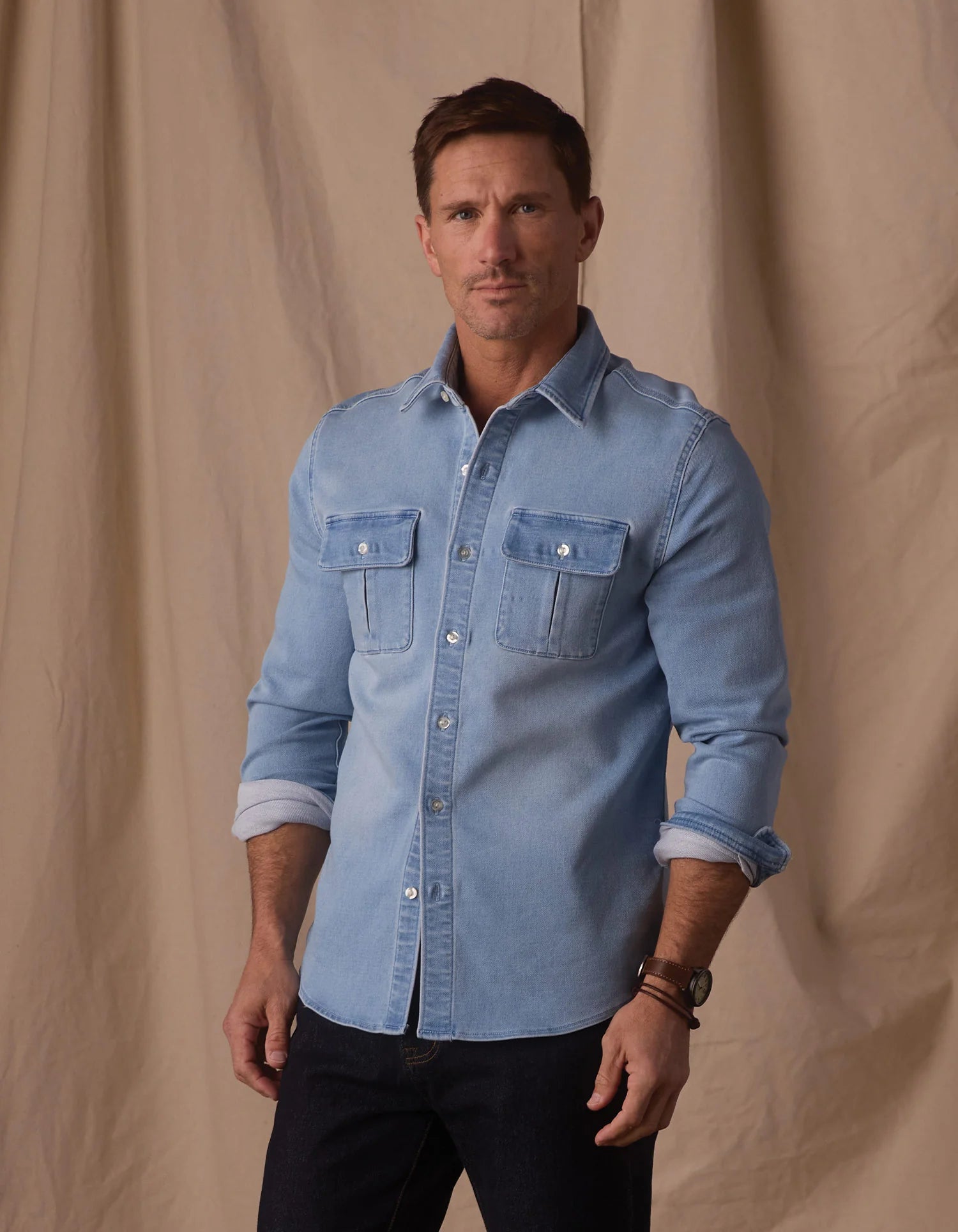 Comfort Terry Jean Shirt Jacket - Light Wash